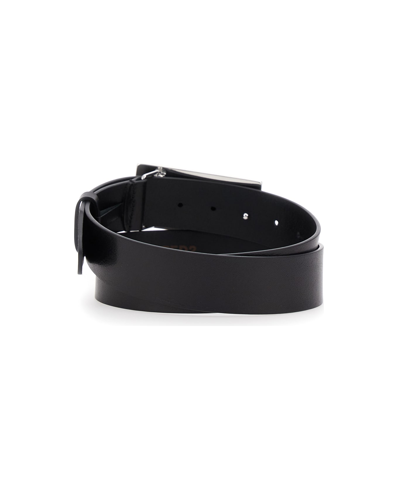 Dsquared2 Black Belt With Logo Plaque On The Front In Leather Man - Black