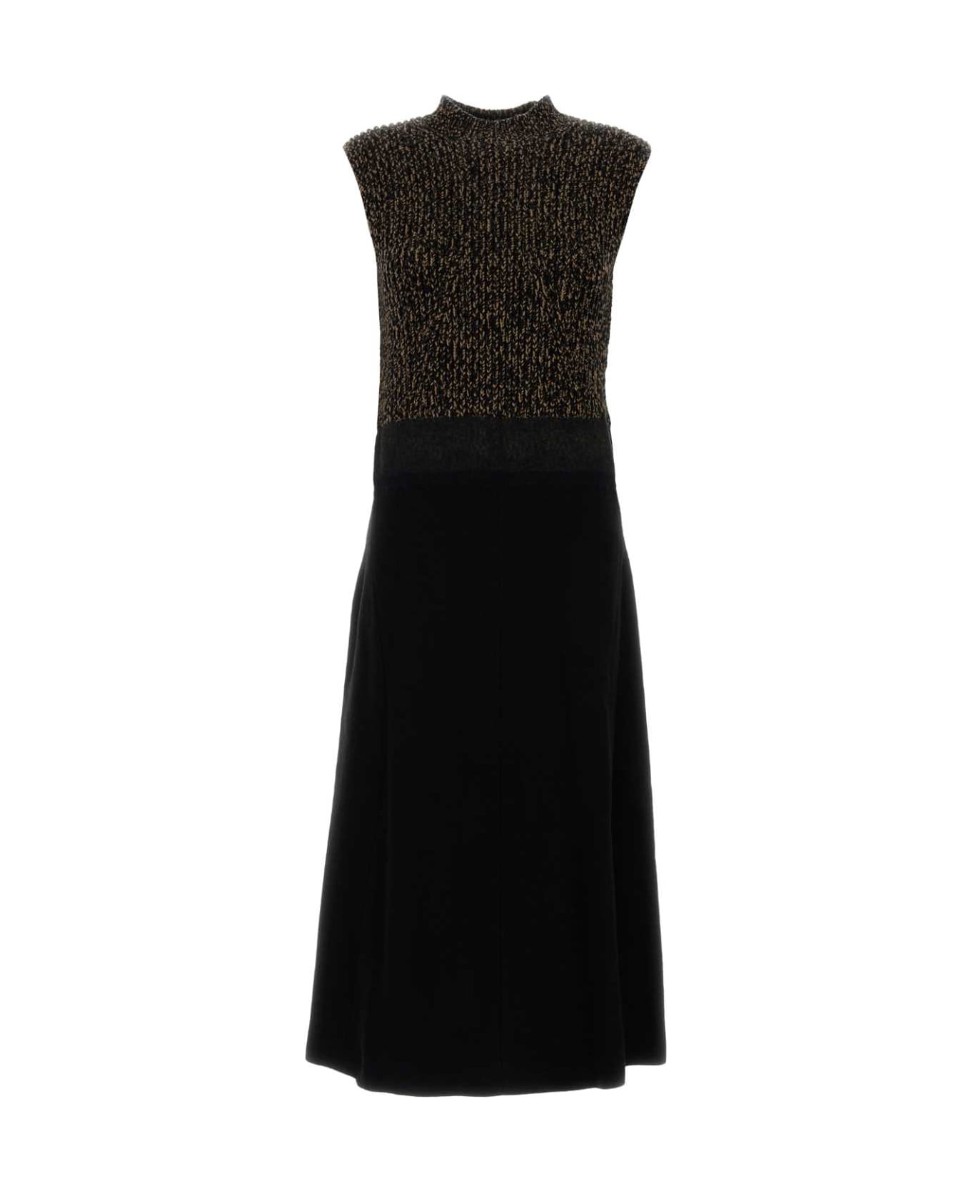 Prada Two-tone Wool Blend Dress - NERO