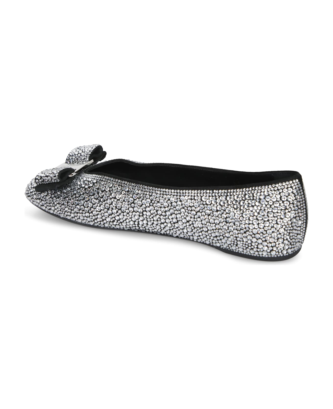 Ferragamo New Vara Suede Crystals Black Ballerina - Black