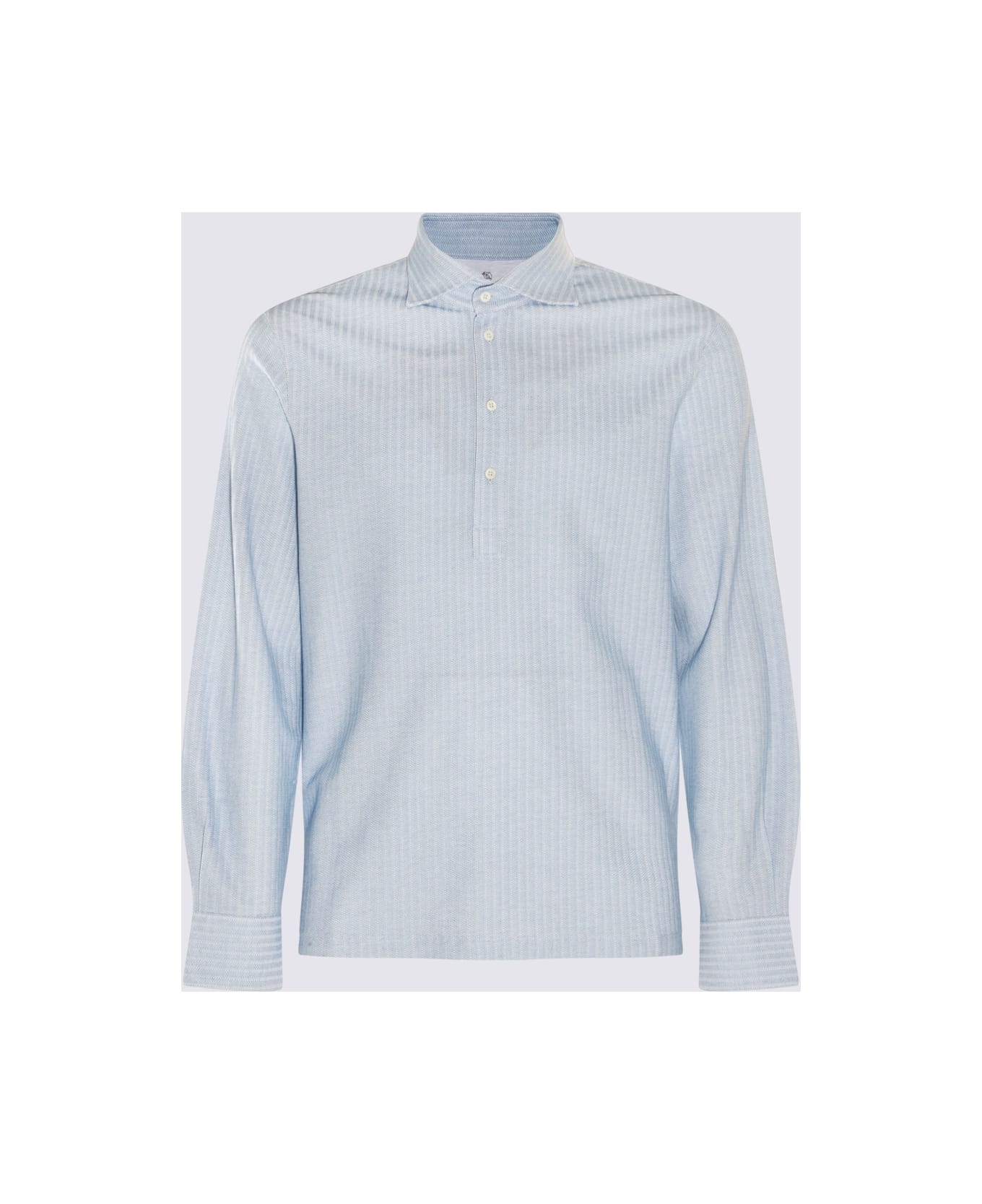 Brunello Cucinelli Light Blue Cotton And Silk Blend Polo Shirt - Blue