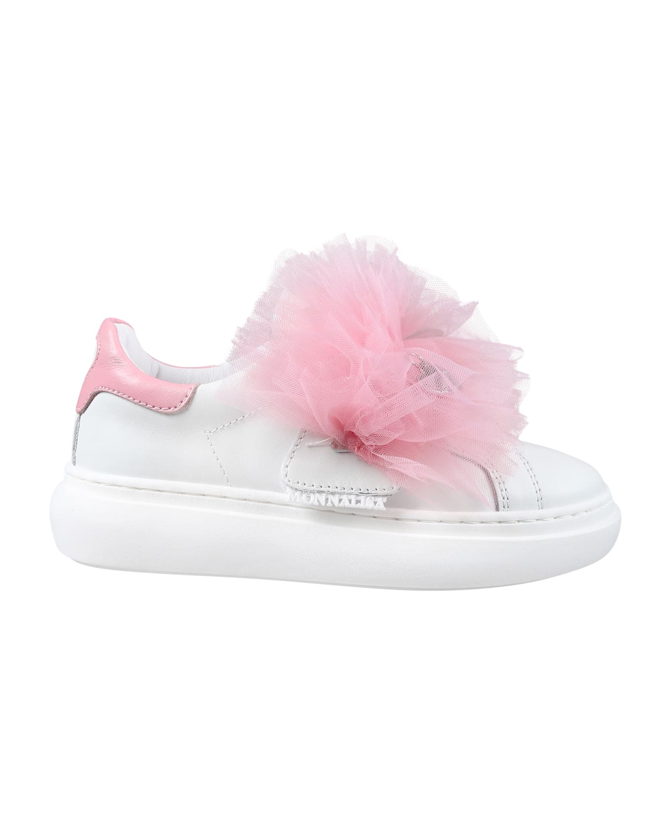 Monnalisa Pink Low Sneakers For Girl With Tulle - White シューズ
