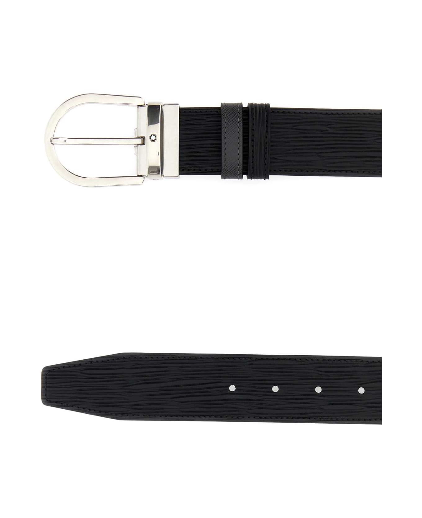 Montblanc Black Leather Reversible Belt - BLACK