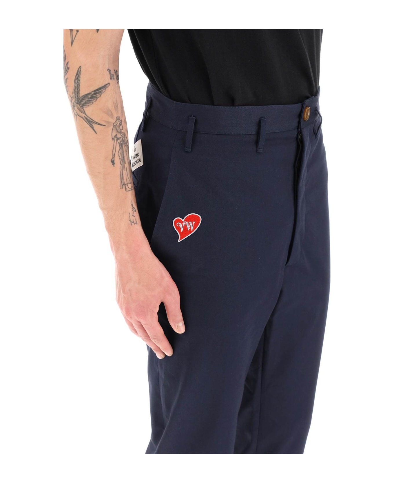 Vivienne Westwood Cropped Cruise Pants Featuring Embroidered Heart-shaped Logo - NAVY (Blue)