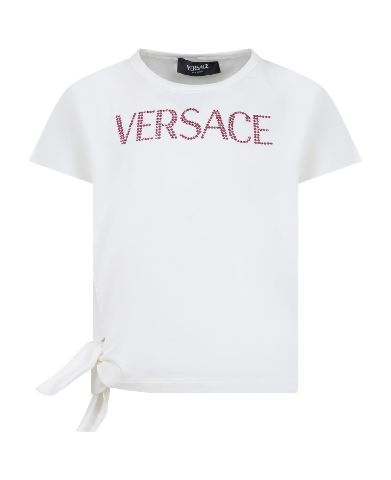Versace White T-shirt For Girl With Logo - Bianco e Rosa Tシャツ＆ポロシャツ