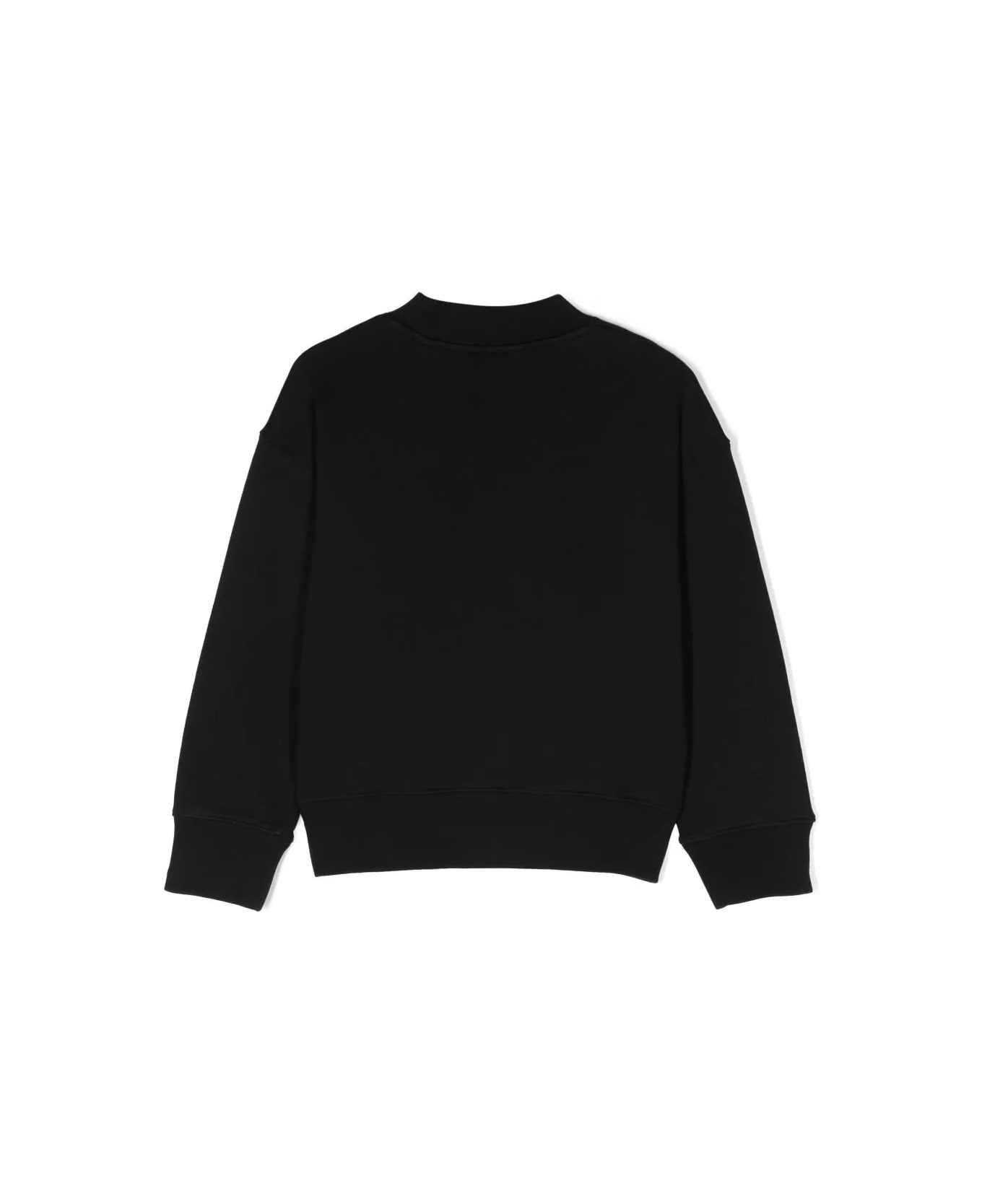 Palm Angels Black Crew Neck Sweatshirt With Curved Logo - Black