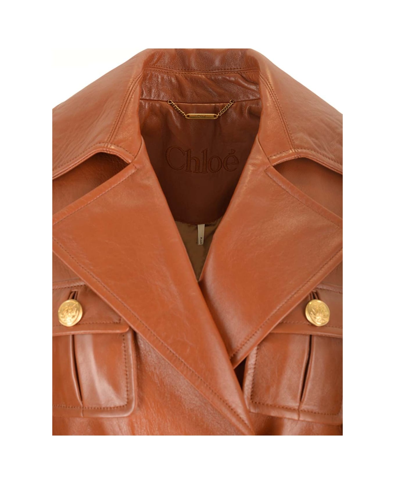 Chloé Leather Military Trench Coat - Brown