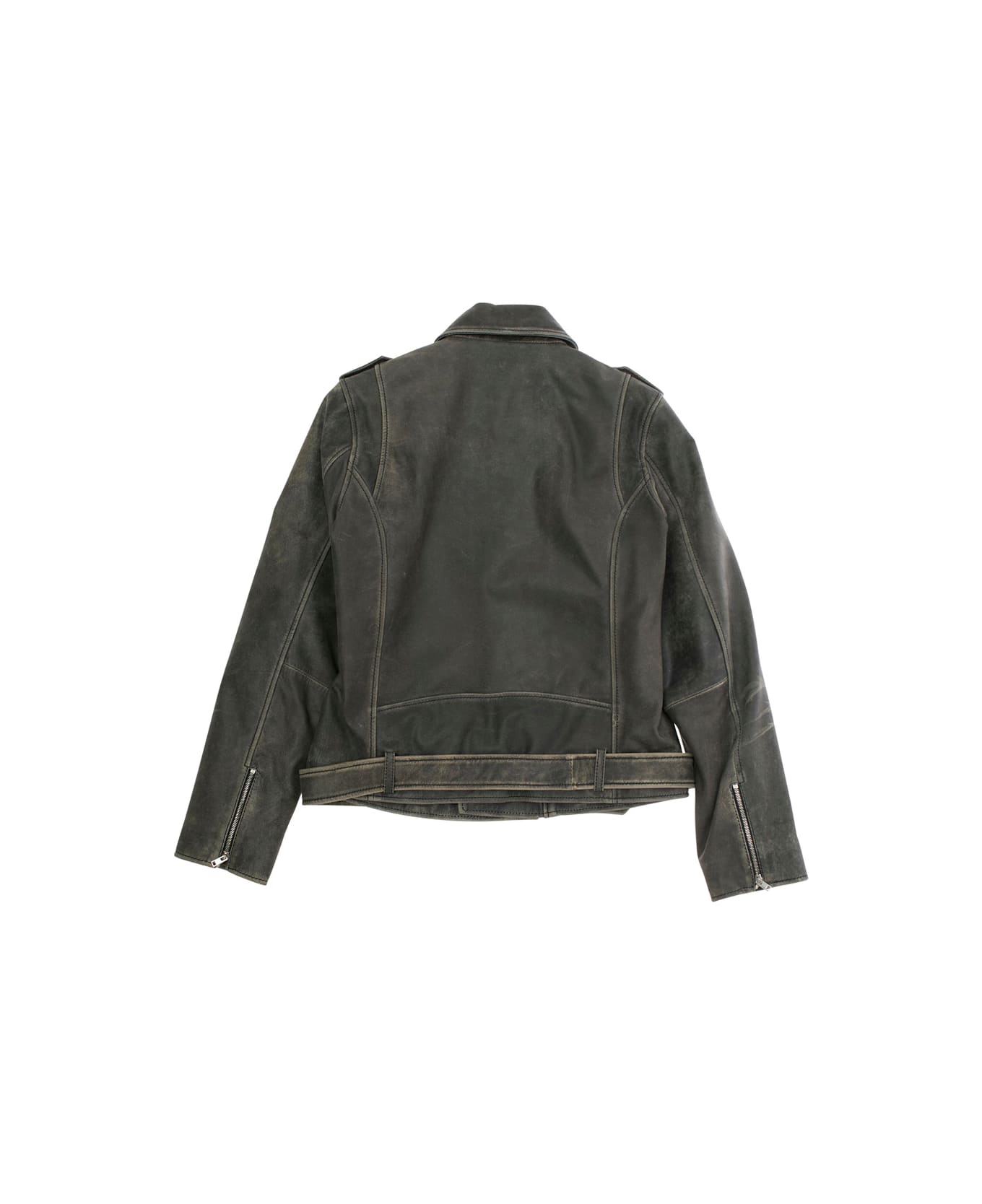 Marni Black Jacket With Distressed Effect And Logo On Front In Leather Boy - Black