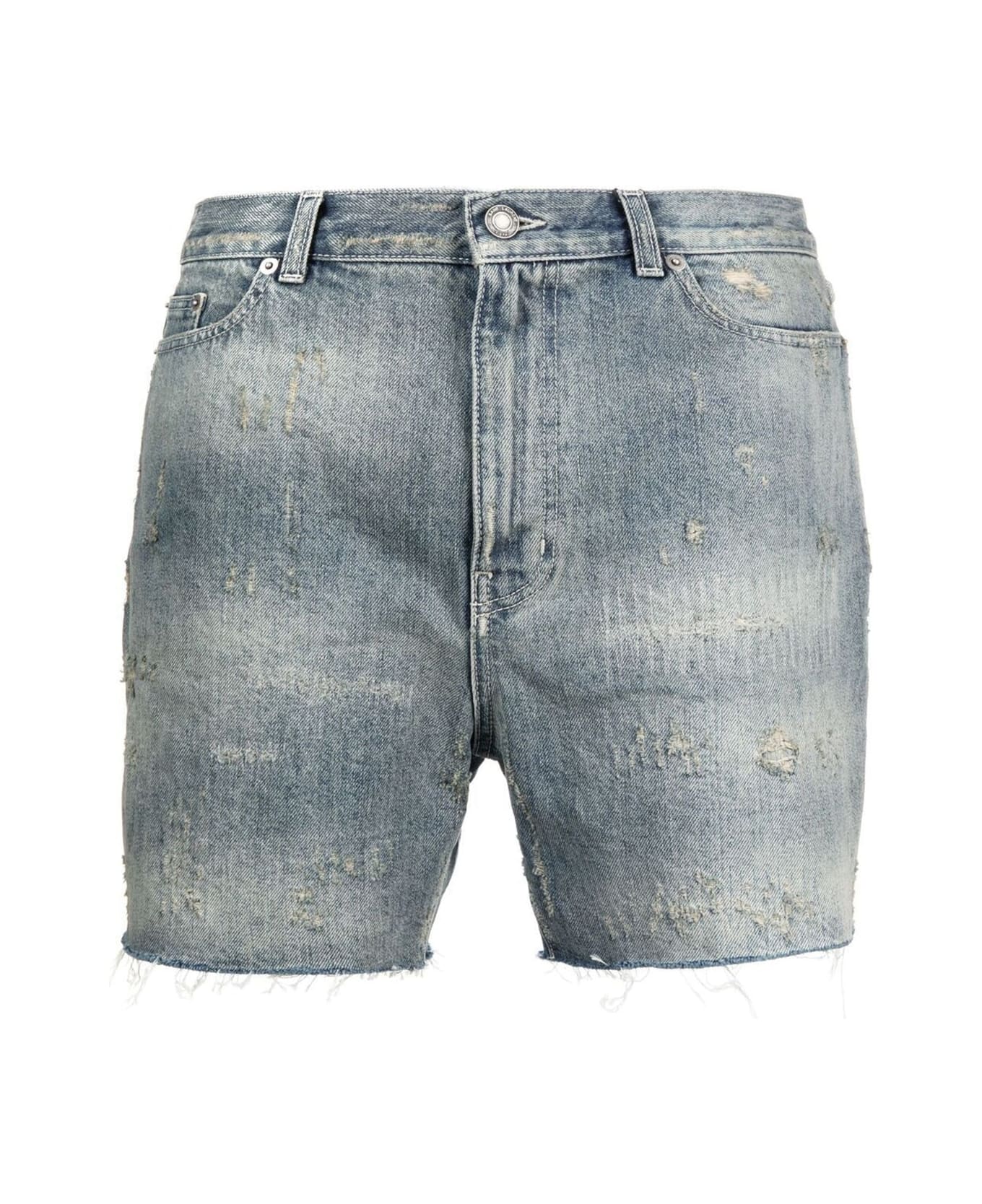 Saint Laurent Denim Destroyed California Shorts - Blue