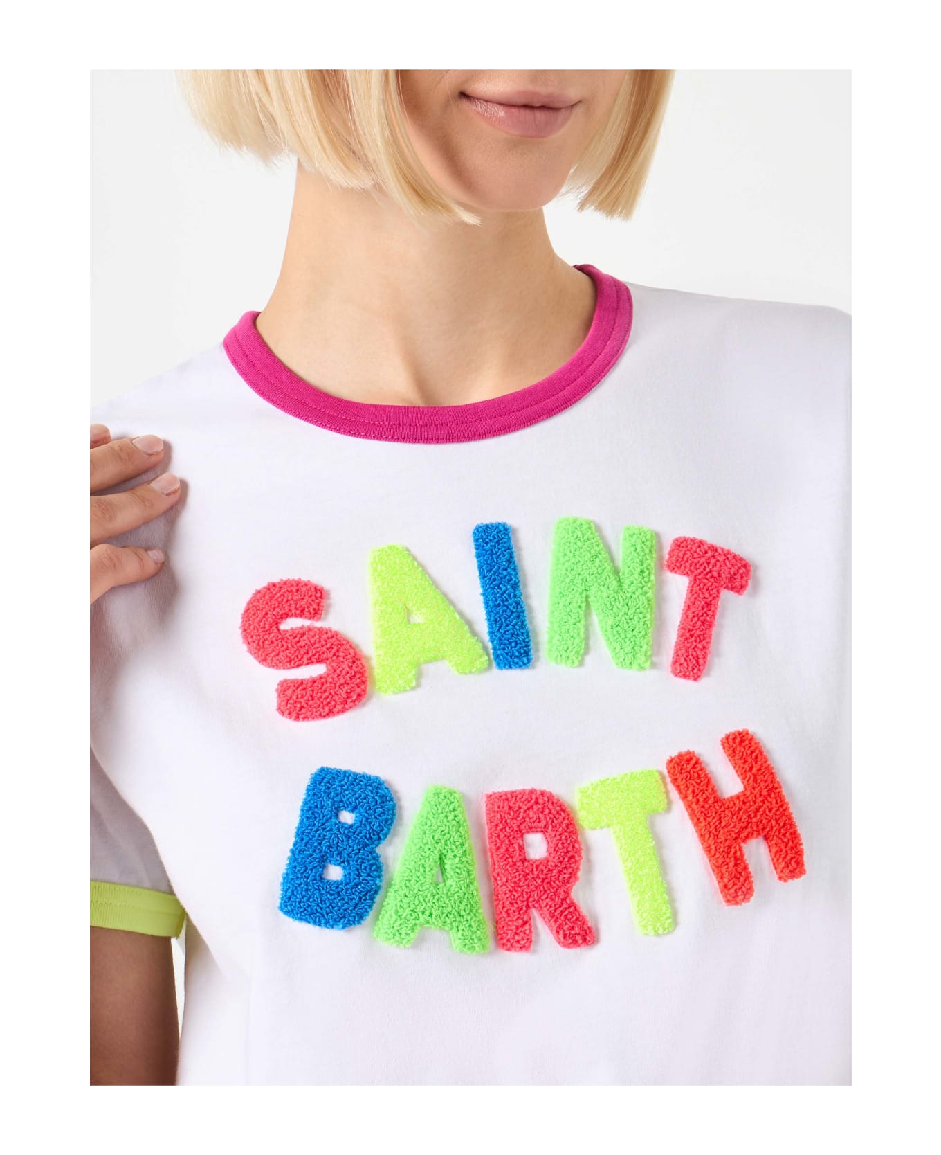 MC2 Saint Barth Woman Cotton T-shirt With St. Barth Embroidery - WHITE Tシャツ