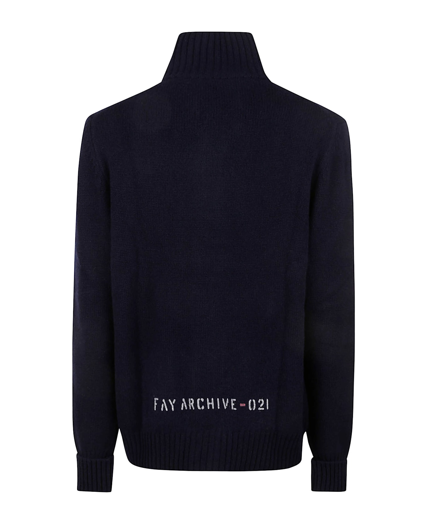 Fay High-neck Logo Patched Knit Jacket - Blue