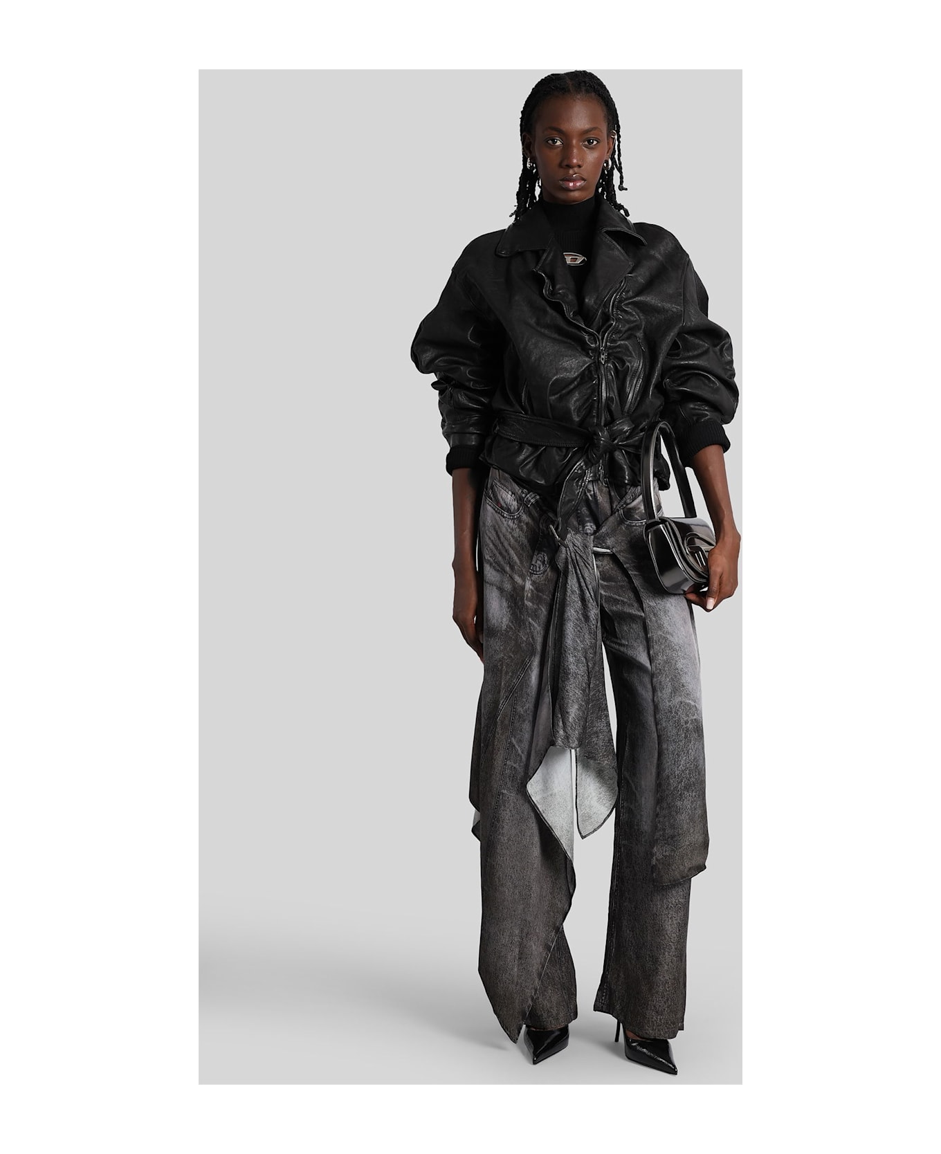 Diesel L-oys Biker Jacket In Black Leather - black