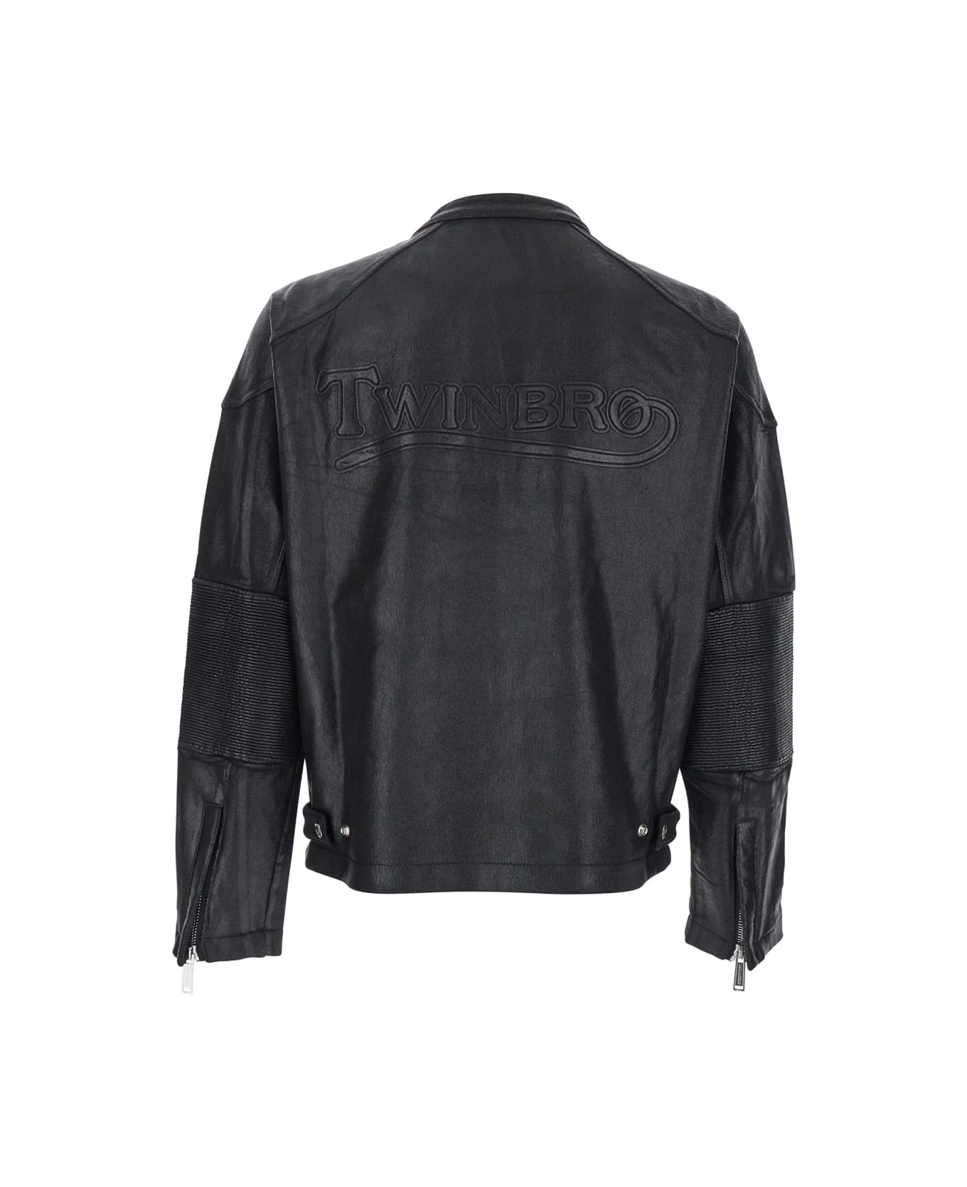 Dsquared2 Black Biker Jacket With Zip Closure And Twinbro Logo Imprinted On The Back In Leather Man - Black