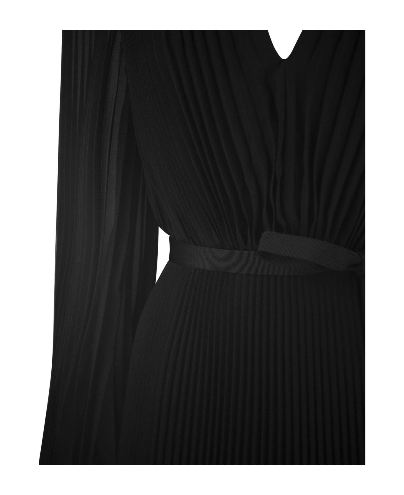 Max Mara Pianoforte V-neck Pleated Mini Dress - Nero