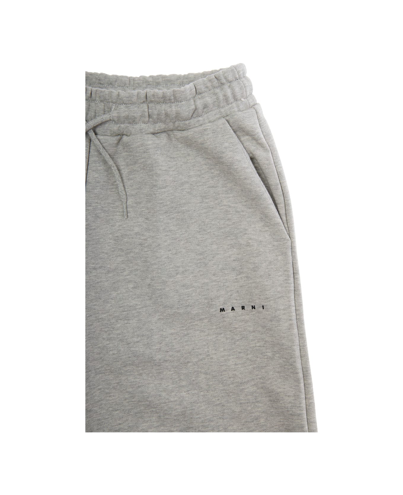 Marni Grey Pants With Elastic Drawstring Waist And Logo Lettering Detail On The Front In Cotton Girl - Grey