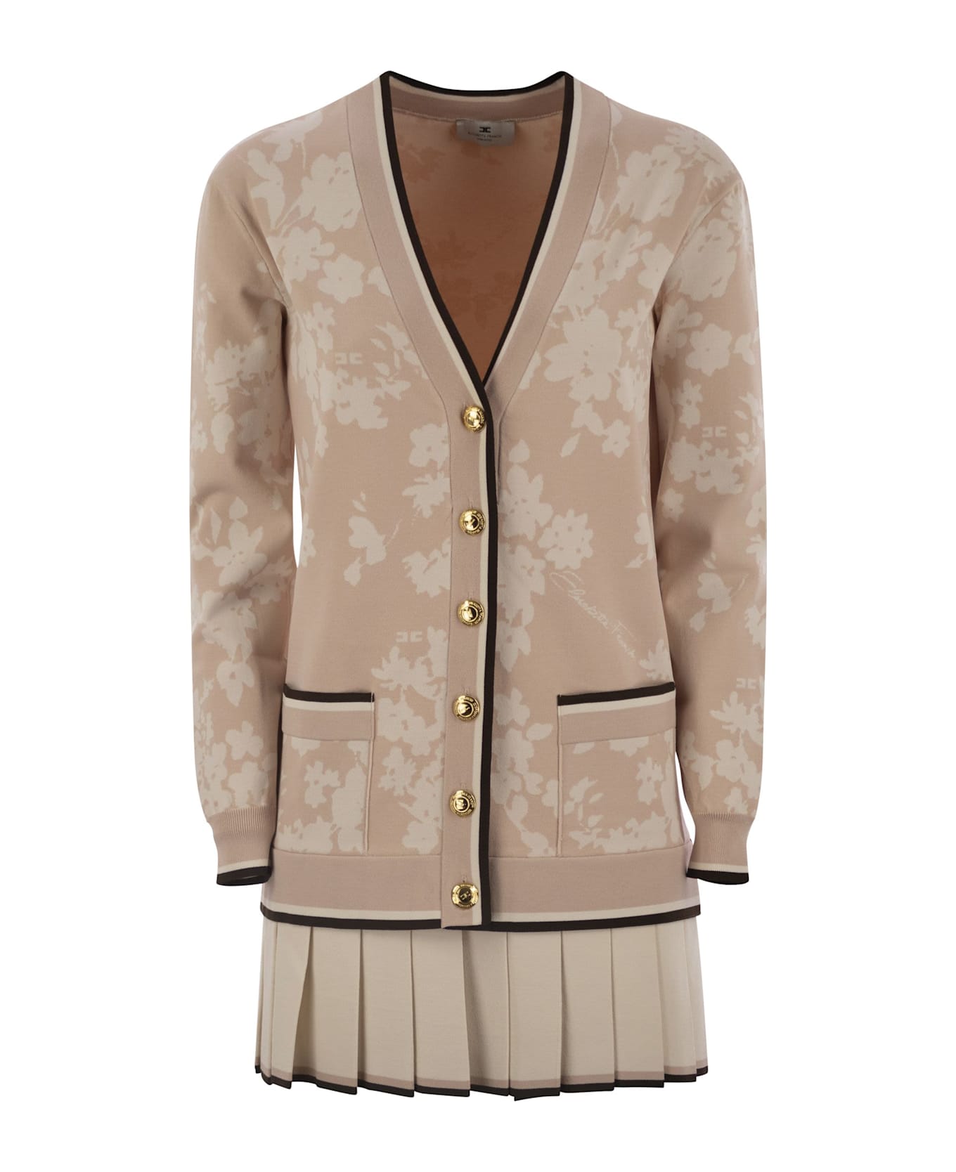 Elisabetta Franchi Knitted Dress In Floral Jacquard - Nude/butter