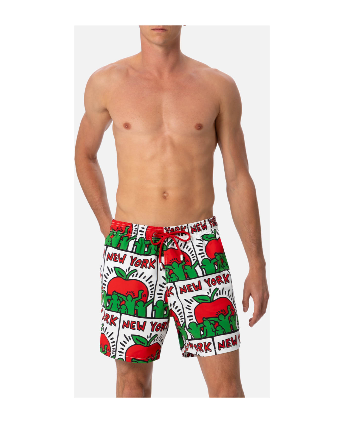 MC2 Saint Barth Man Mid-length Gustavia Swim-shorts With Keith Haring Design Placed Print| Keith Haring Special Edition - WHITE