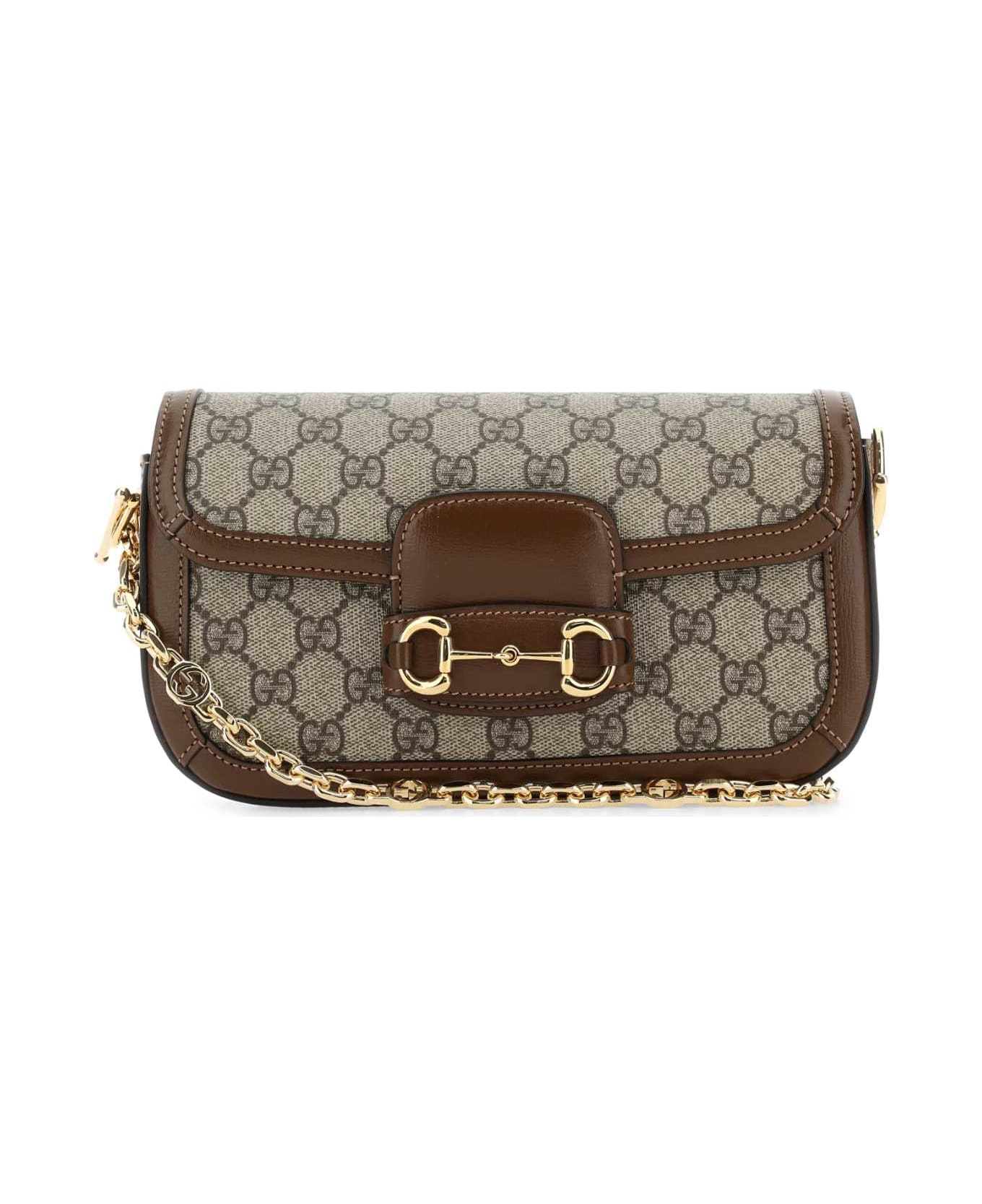 Gucci Leather And Gg Fabric Handbag - Brown