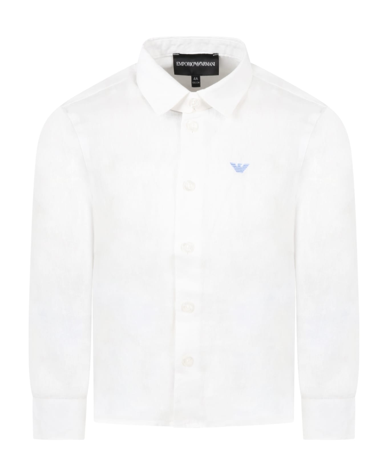 Emporio Armani White Skirt For Boy With Light Blue Iconic Eagle Logo - White