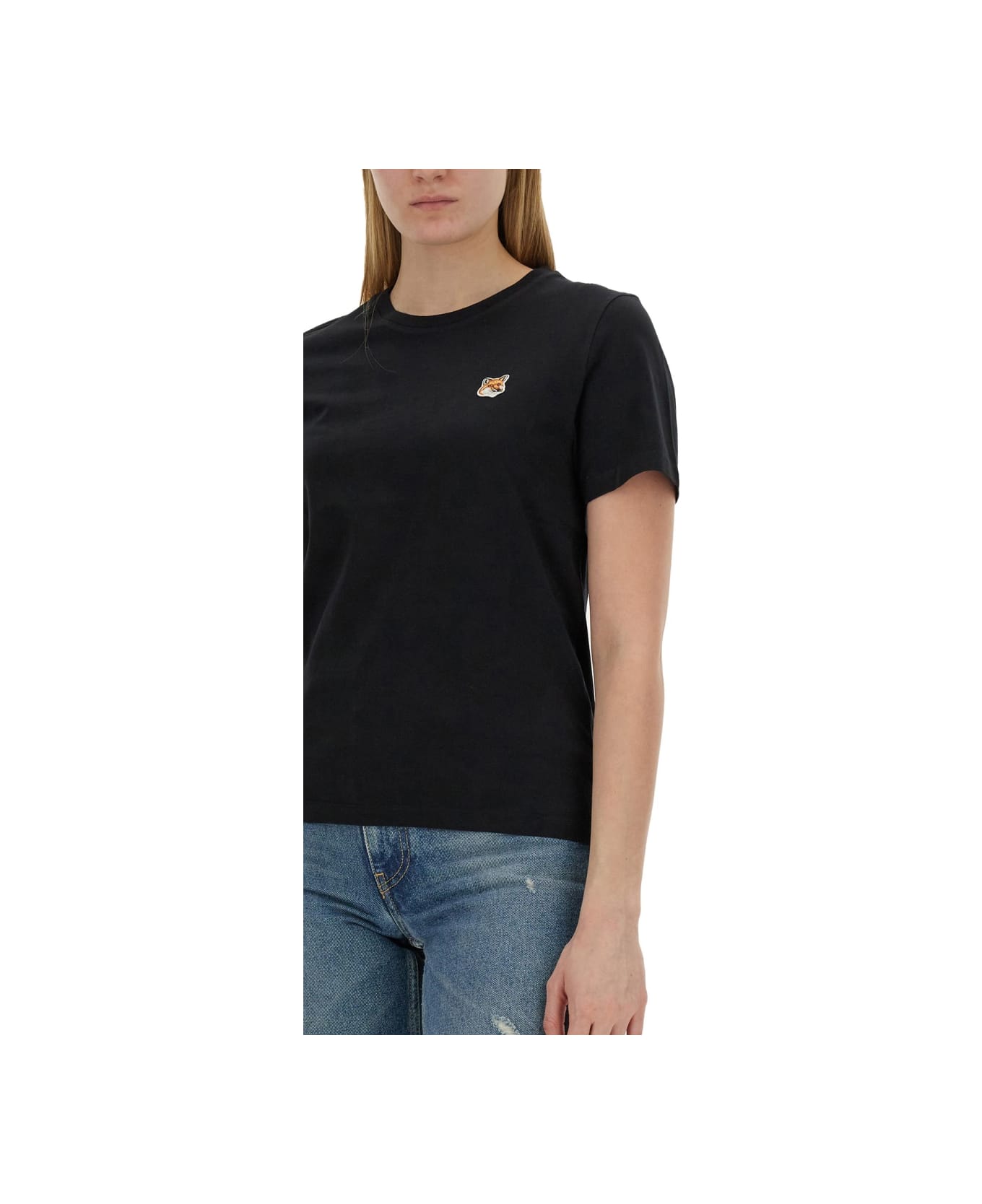 Maison Kitsuné T-shirt With Fox Patch - BLACK
