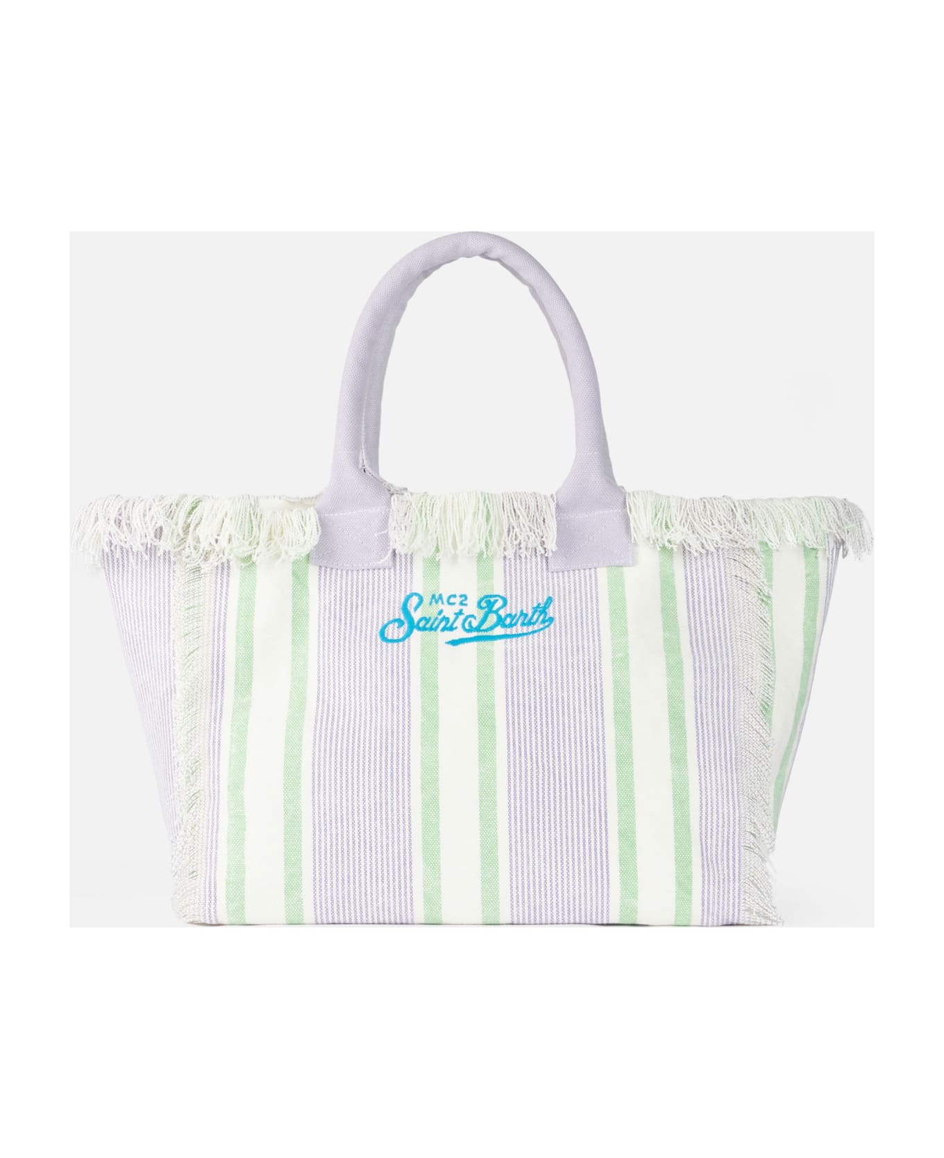 MC2 Saint Barth Porto Cervo Beach Club Striped Cotton Canvas Vanity Tote Bag - PINK