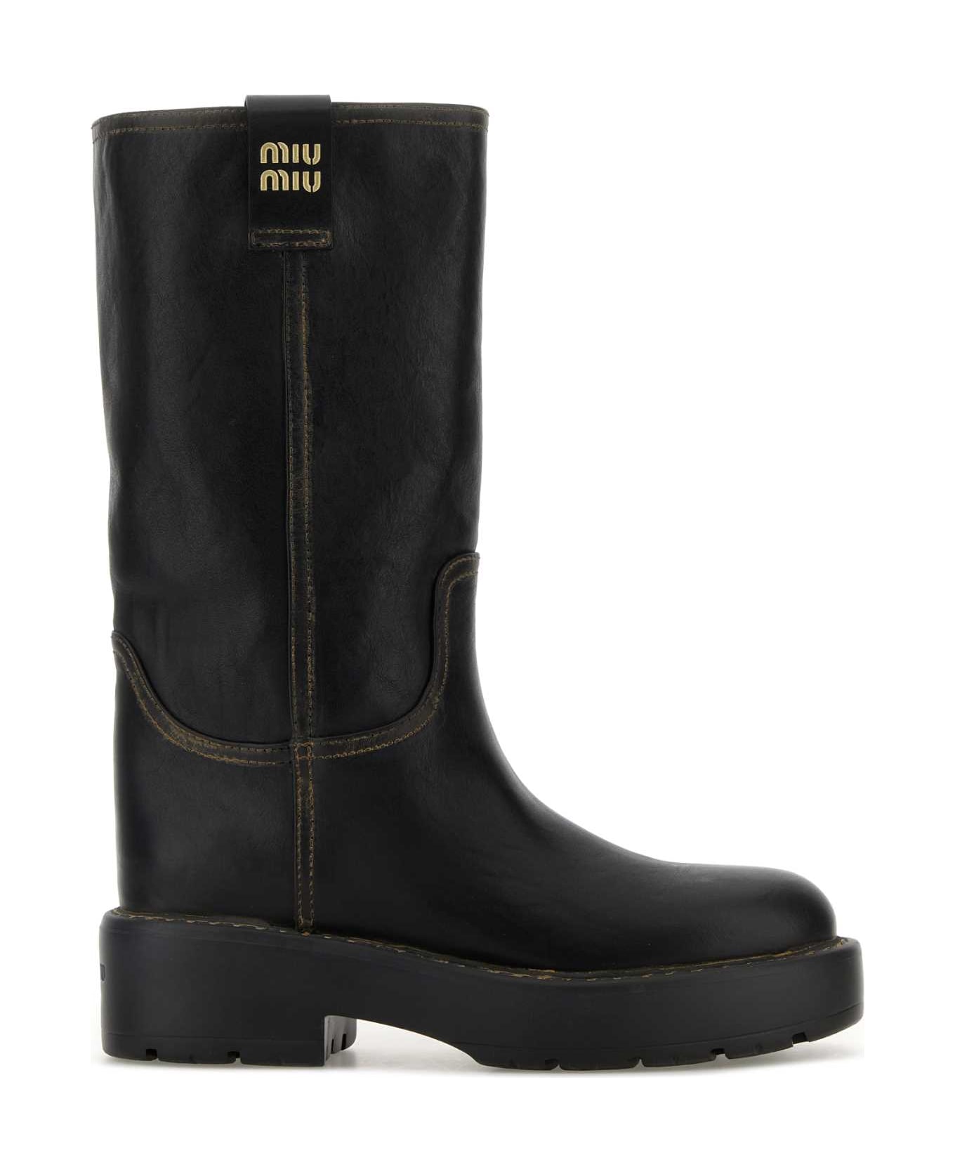 Miu Miu Black Leather Boots - Nero