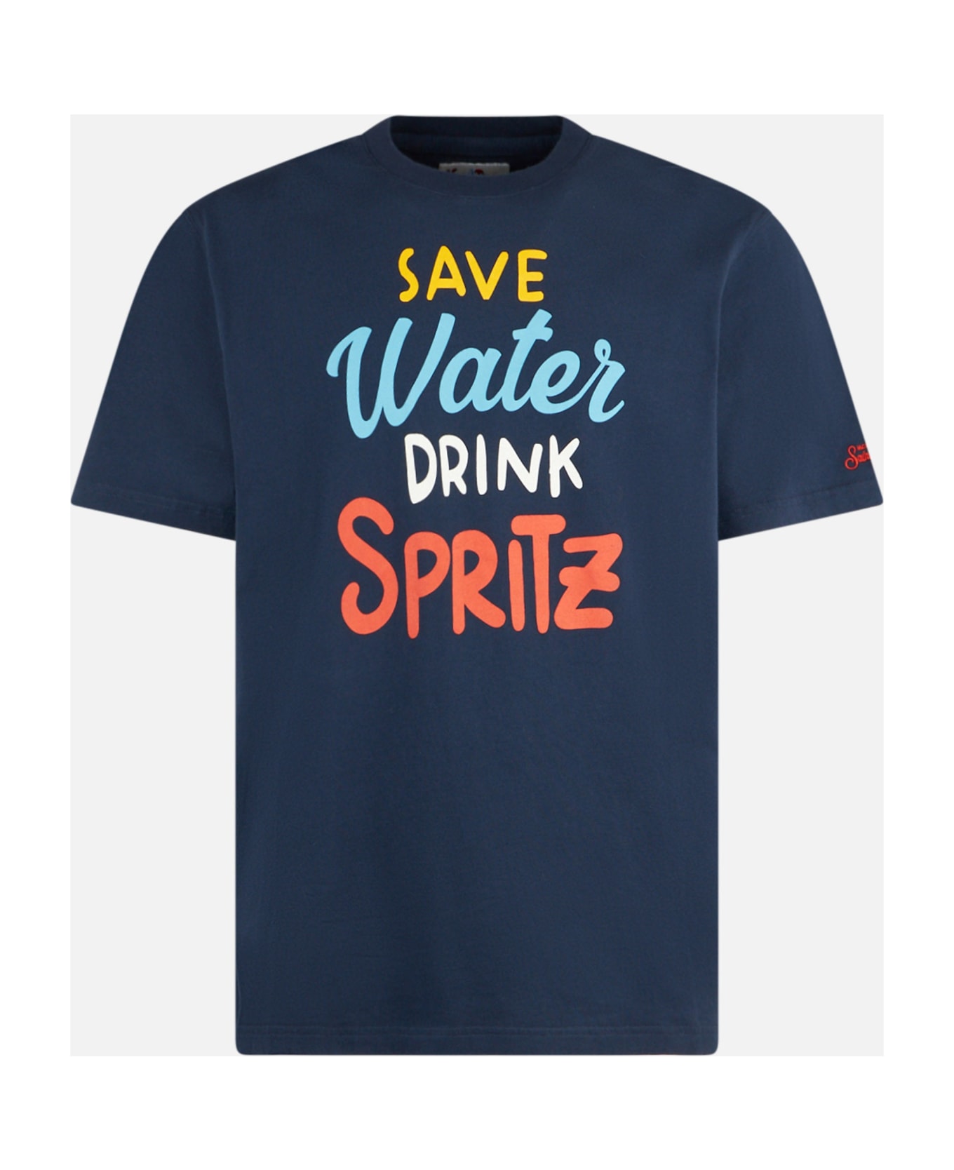 MC2 Saint Barth Man Heavy Cotton T-shirt With Spritz Print - BLUE