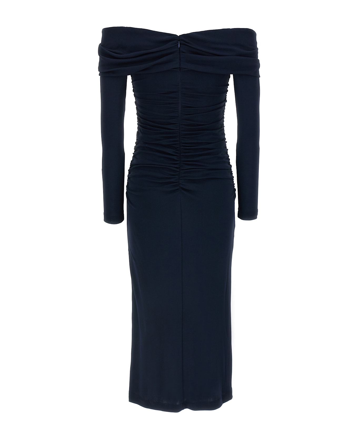 Carolina Herrera 
off-shoulder 3/4 Slv Ruched Midi
 Dress - Blue