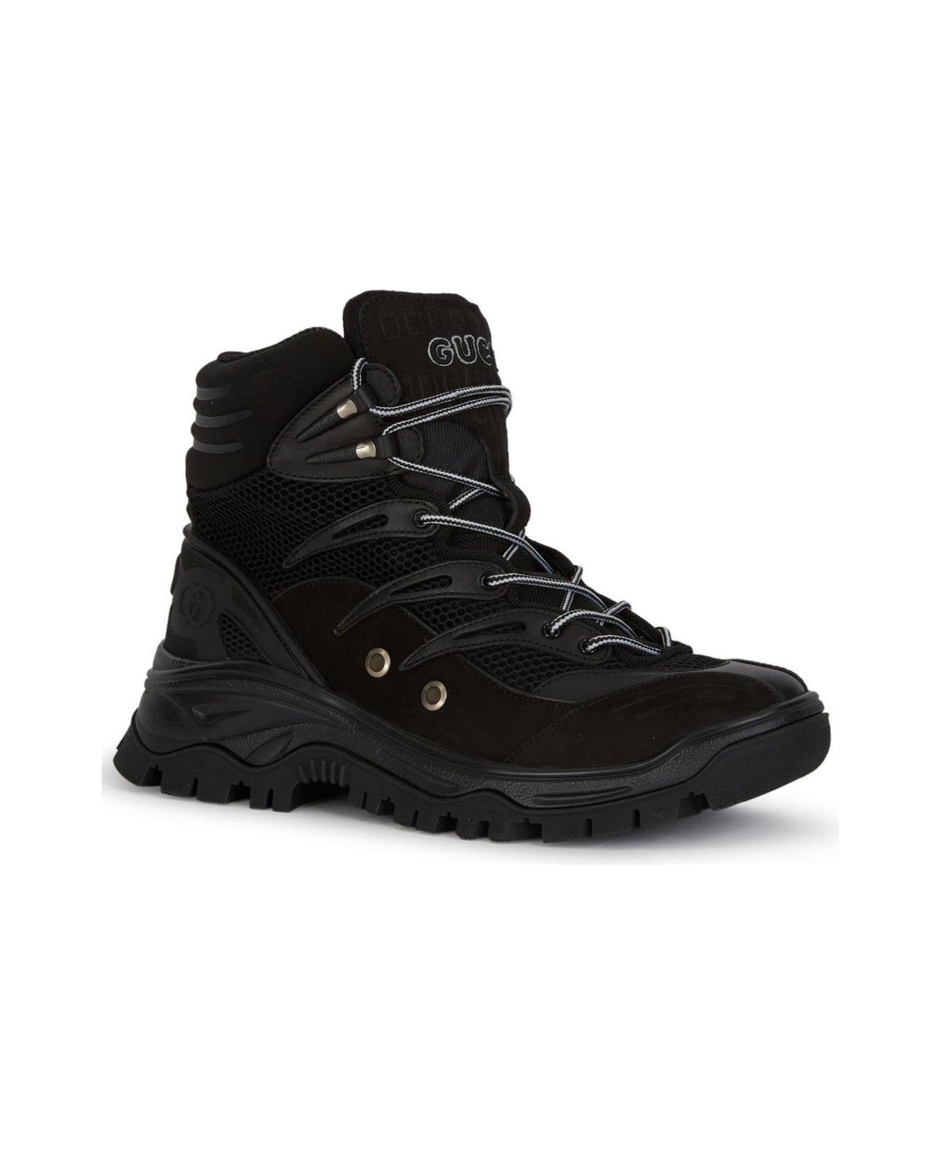 Gucci Mesh Panelled Lace-up Boots - Black