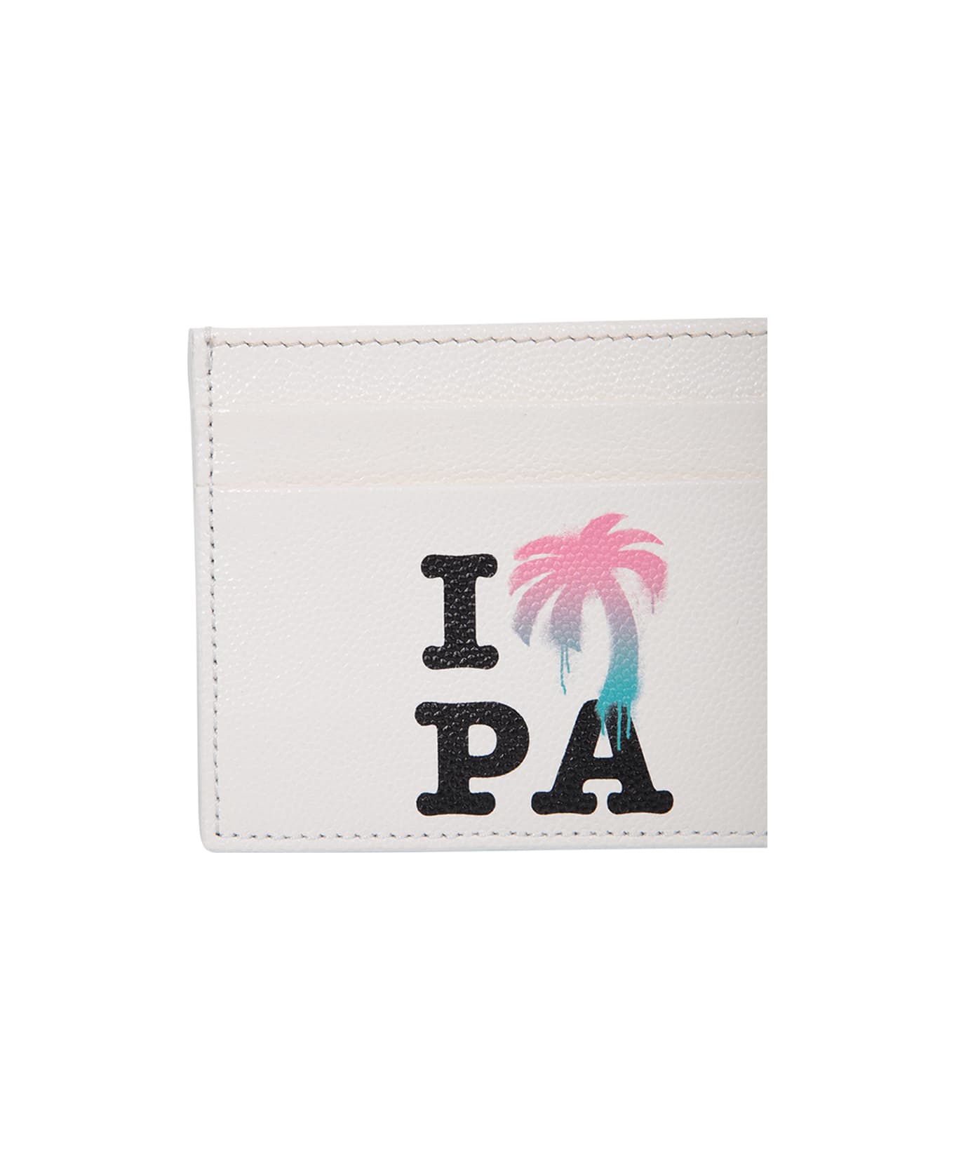 Palm Angels Graphic Print Cream Cardholder - White