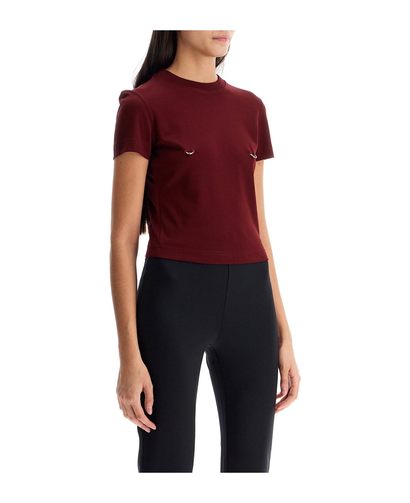 Mugler Cropped T-shirt With Piercing - BLOOD RED (Red)