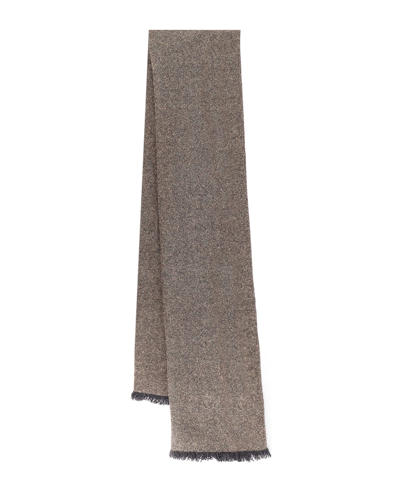 Brunello Cucinelli Cashmere Blend Scarf With Lurex Profiles - BROWN+ANTRACITE