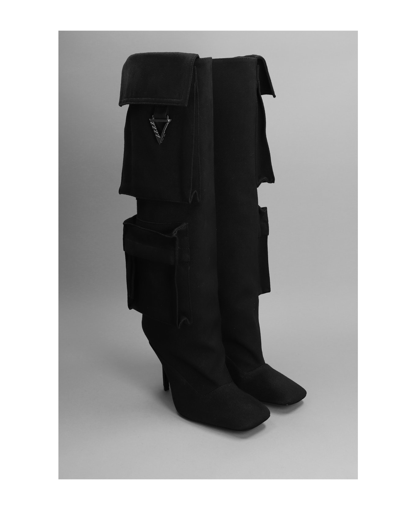 The Attico Sienna Tube High Heels Boots In Black Canvas - black