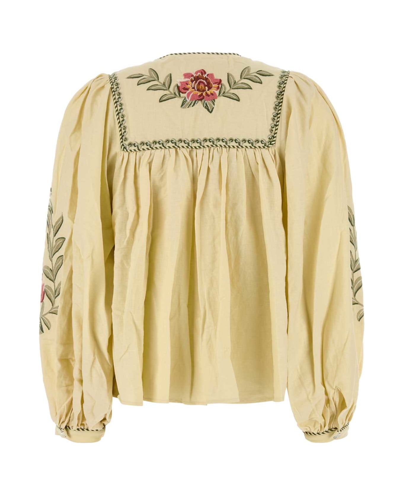 Farm Rio Cream Linen Blend Blouse - SAND