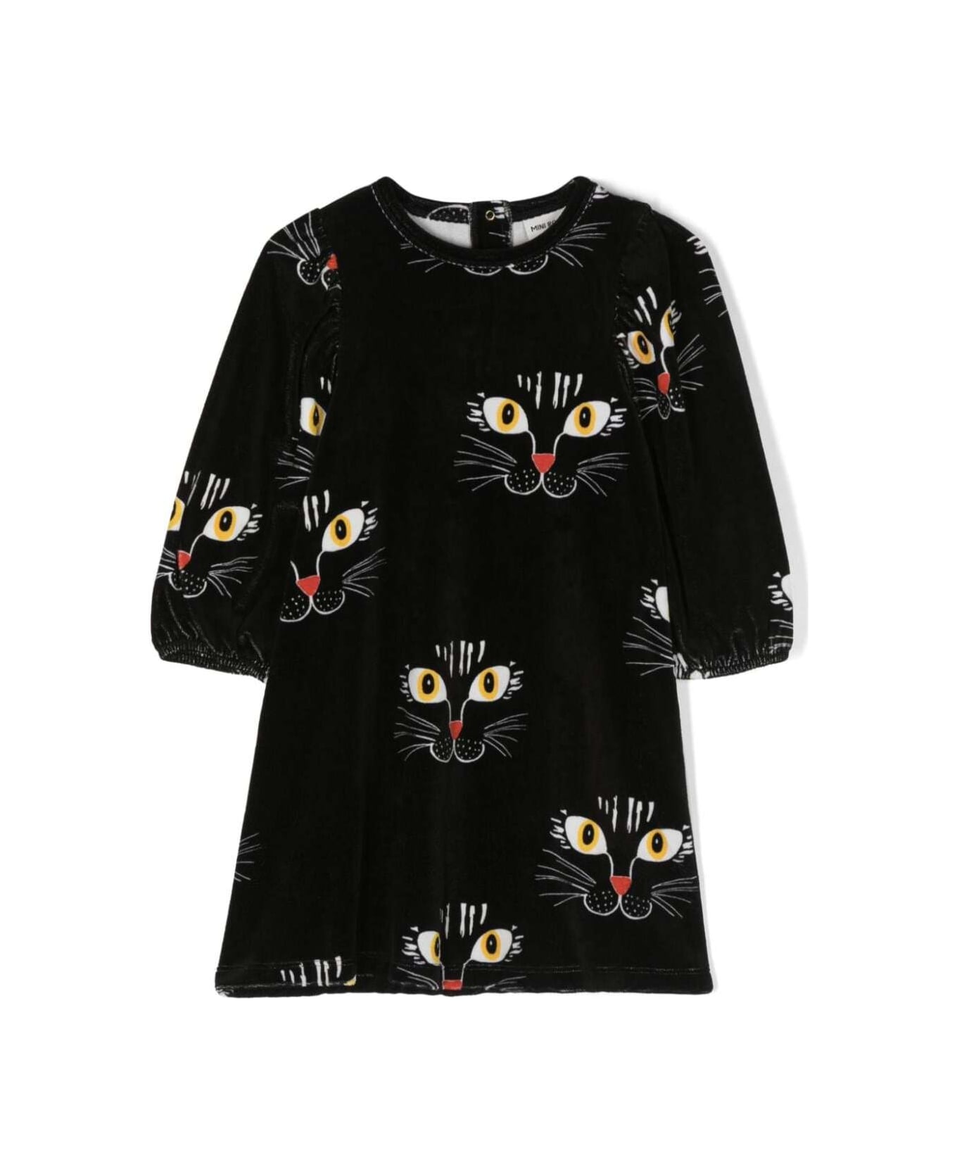 Mini Rodini Cat Face Velour Dress - Black ワンピース＆ドレス