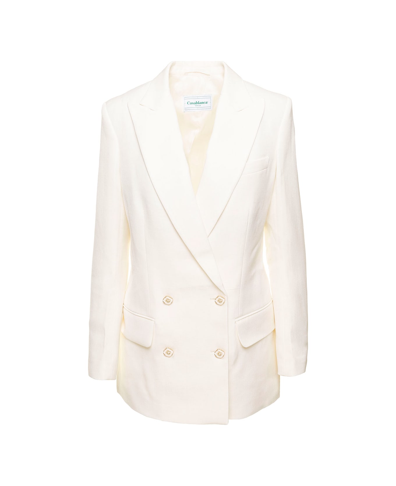 Casablanca White Double Breasted Blazer In Silk Blend Woman - White