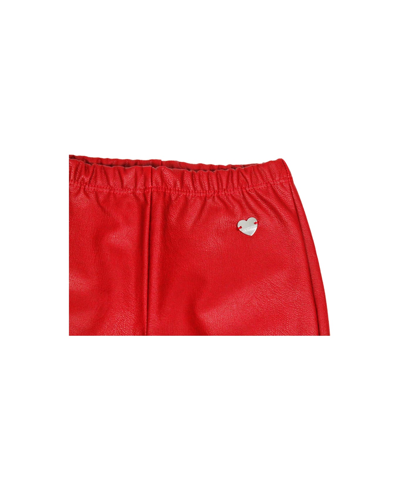 Monnalisa Leggings Trousers In Super Stretch Eco-leather With Applied Metal Heart - Red ボトムス