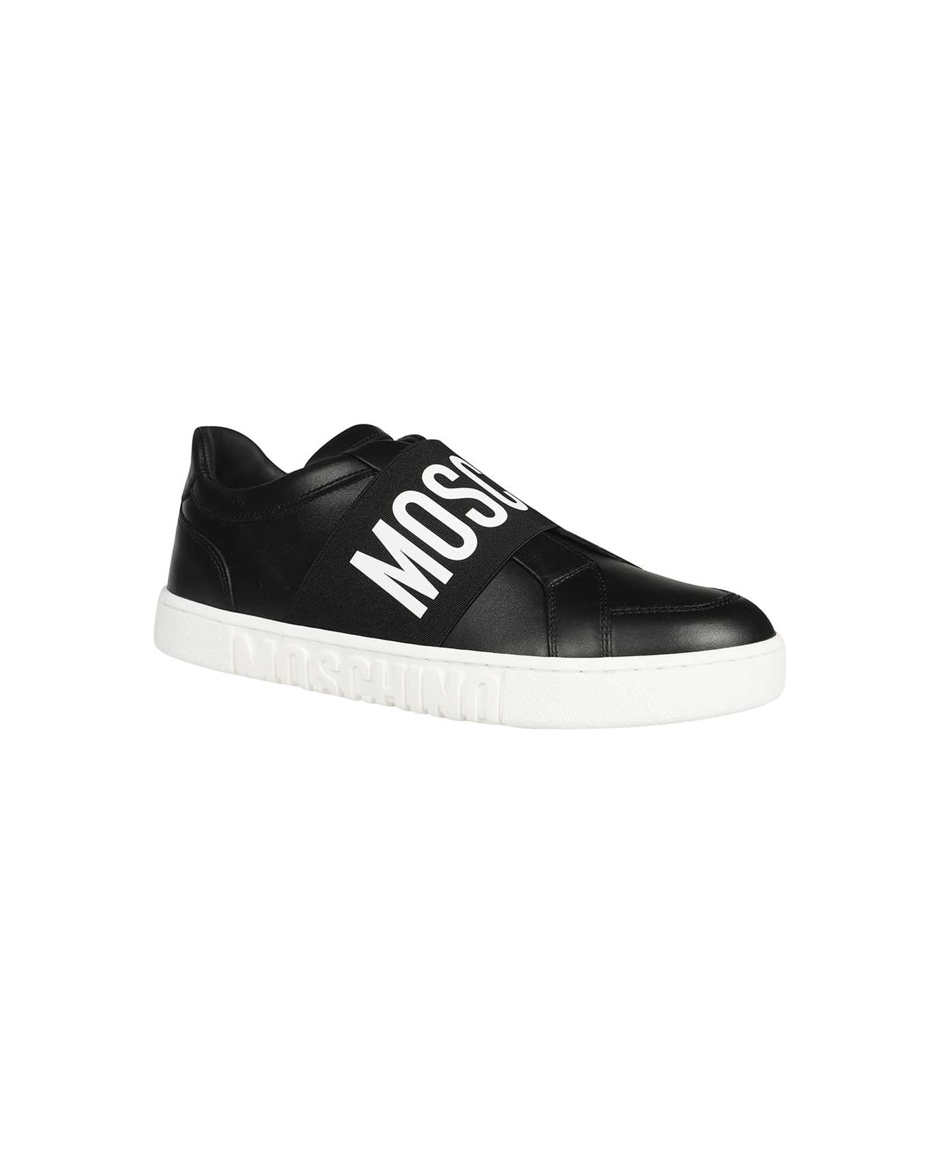 Moschino Logo Detail Leather Sneakers - black スニーカー