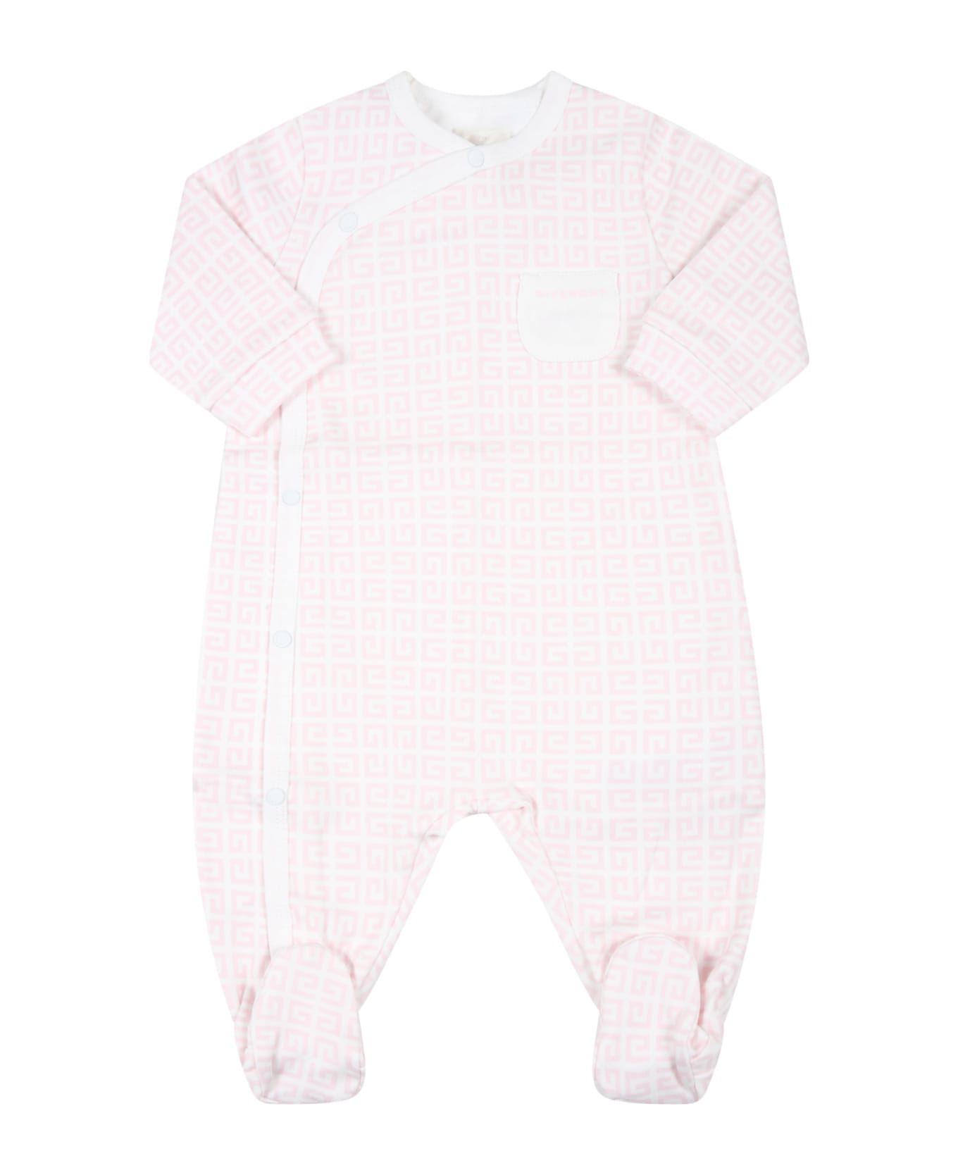Givenchy White Babygrow For Baby Girl With Iconic G - Pink