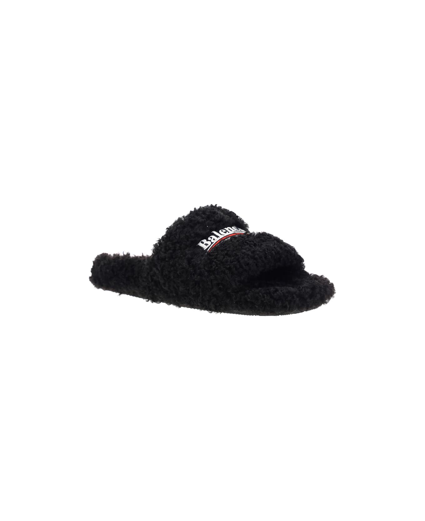 Balenciaga Furry Slide Sandals - black