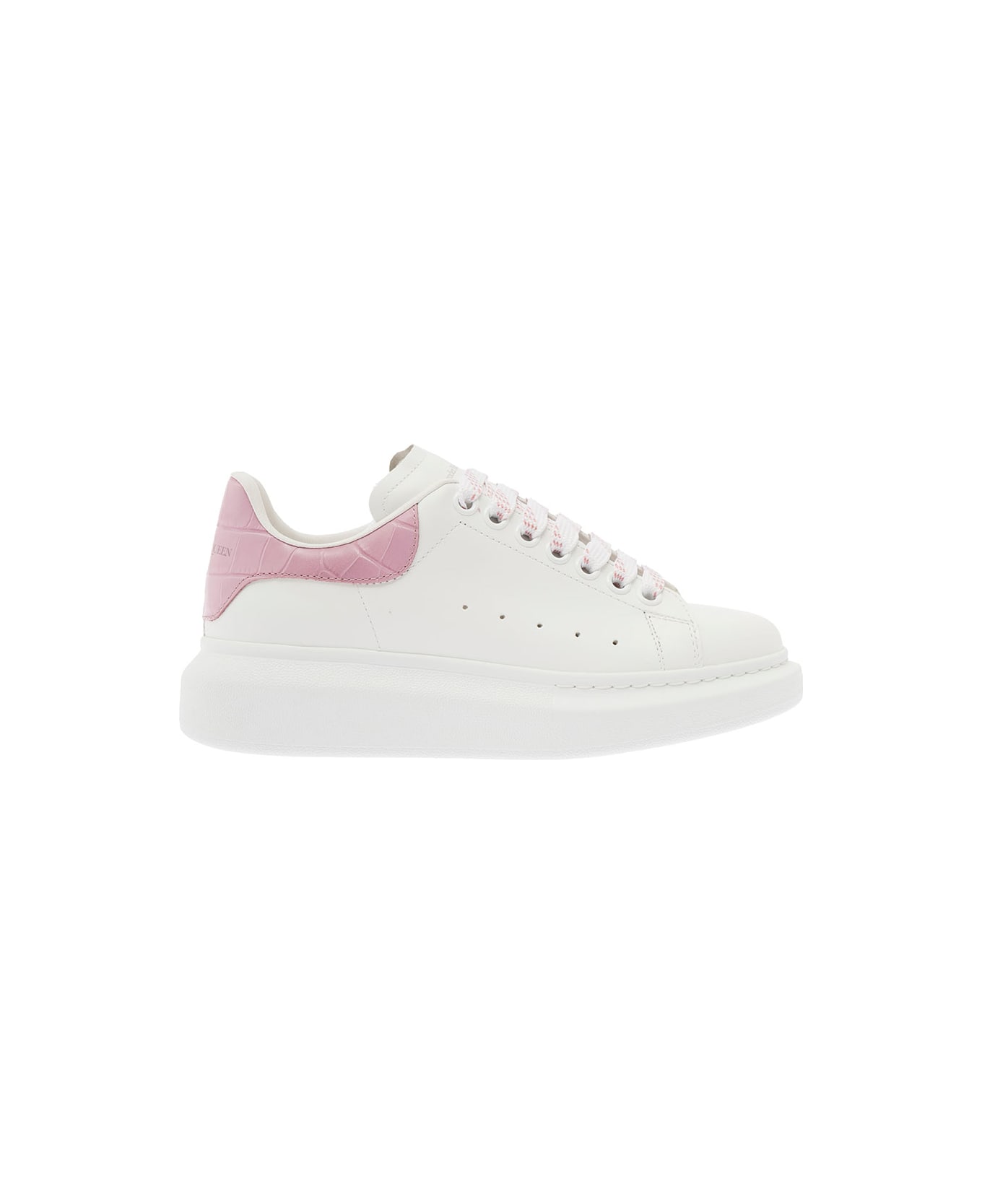 Alexander McQueen White 'larry' Low Top Sneakers With Croco Heel Counter In Calf Leather - White
