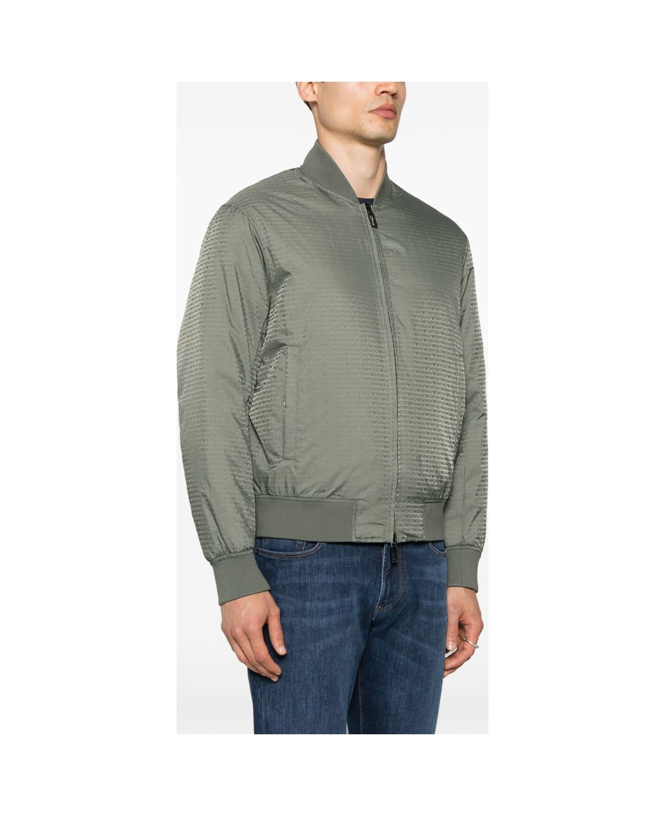 Emporio Armani Jacquard Nylon Bomber Jacket - Green
