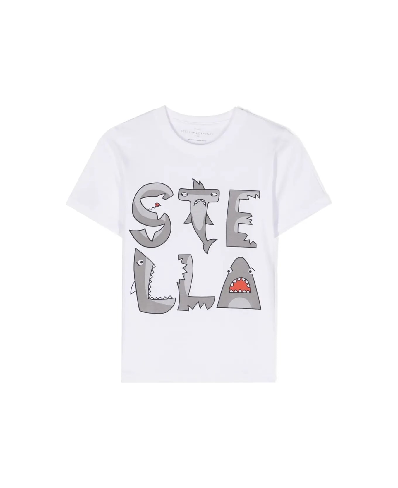 Stella McCartney Kids "stella" Shark Print T-shirt In White - White