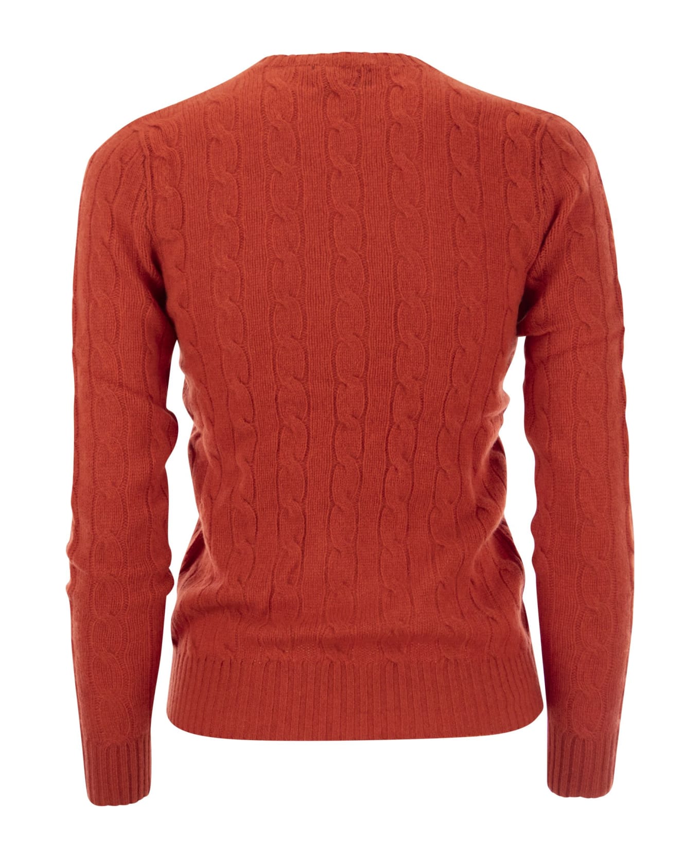 Polo Ralph Lauren Faded Red Wool And Cashmere Braided Sweater - Orange