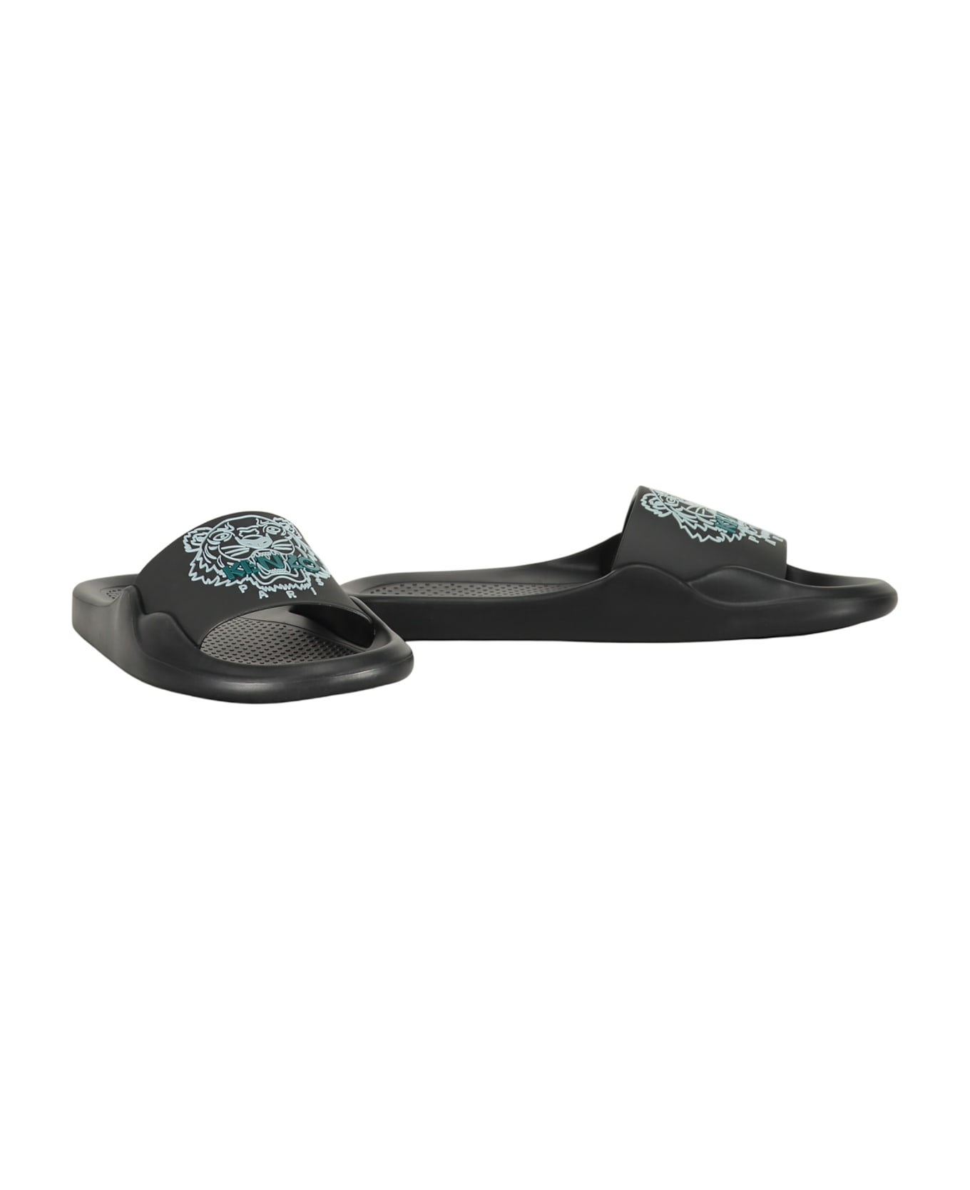 Kenzo Logo Detail Rubber Slides - black