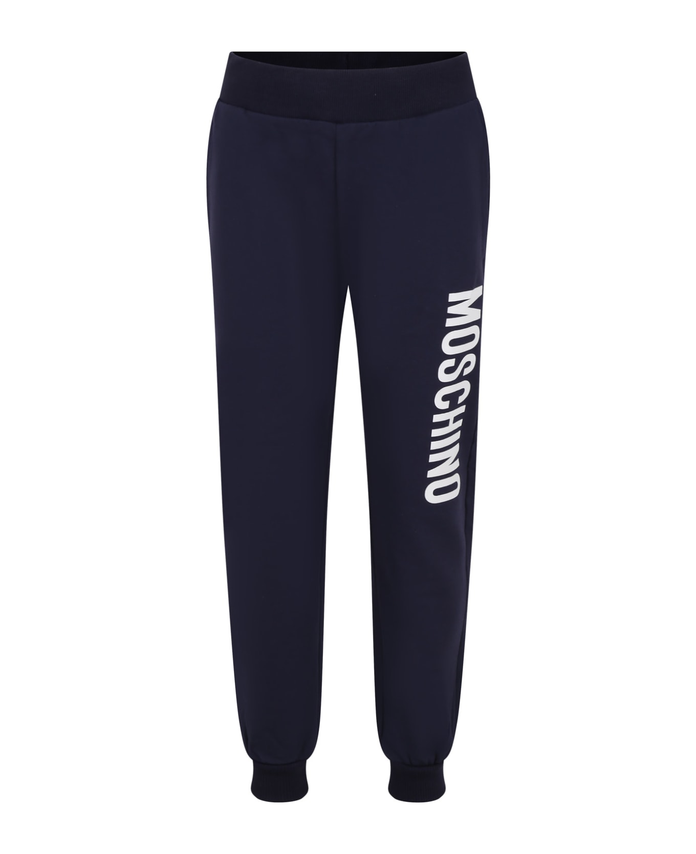 Moschino Blue Trousers For Kids With Logo - Blue ボトムス