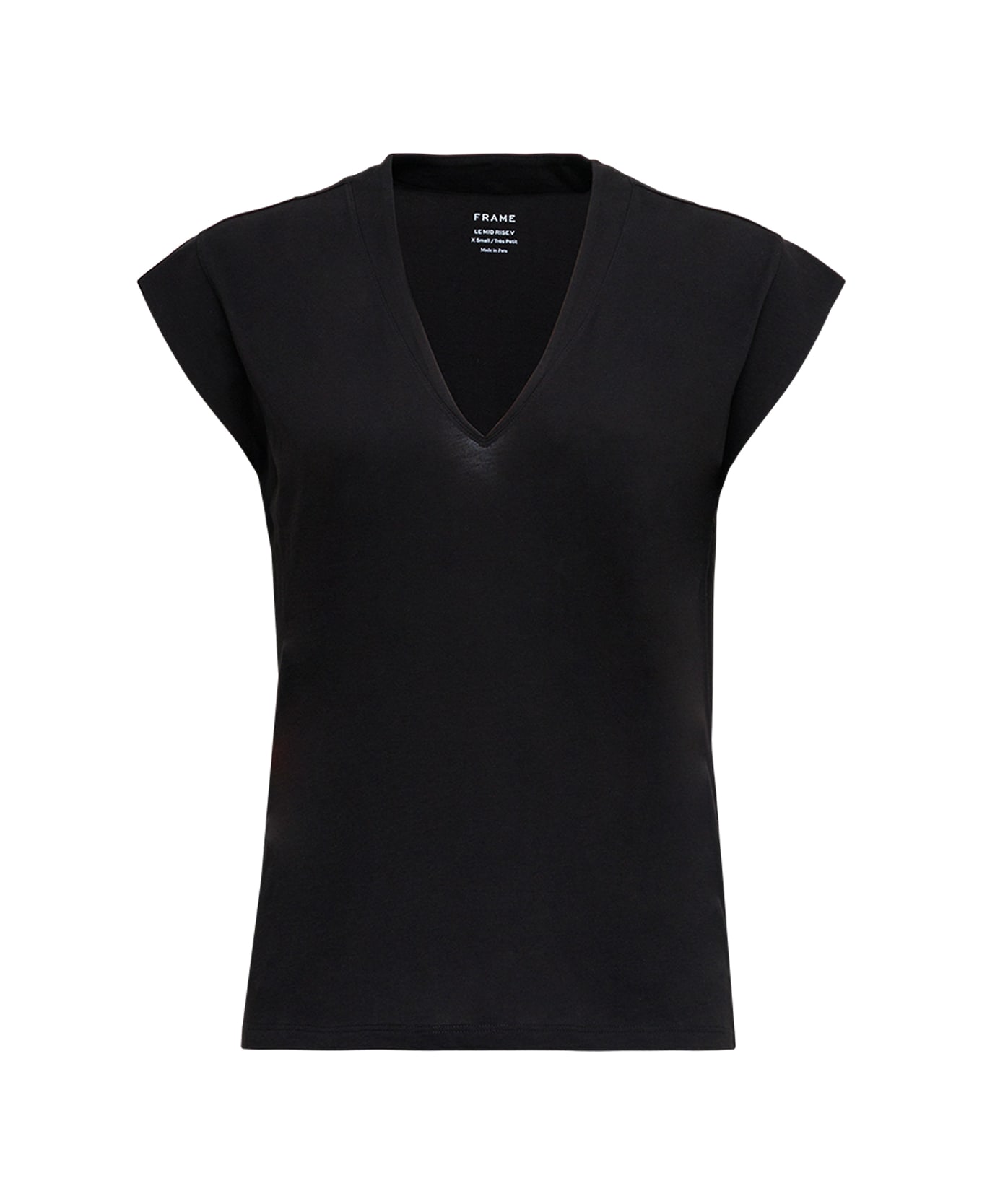 Frame Black Cotton V-neck T-shirt - NOIR
