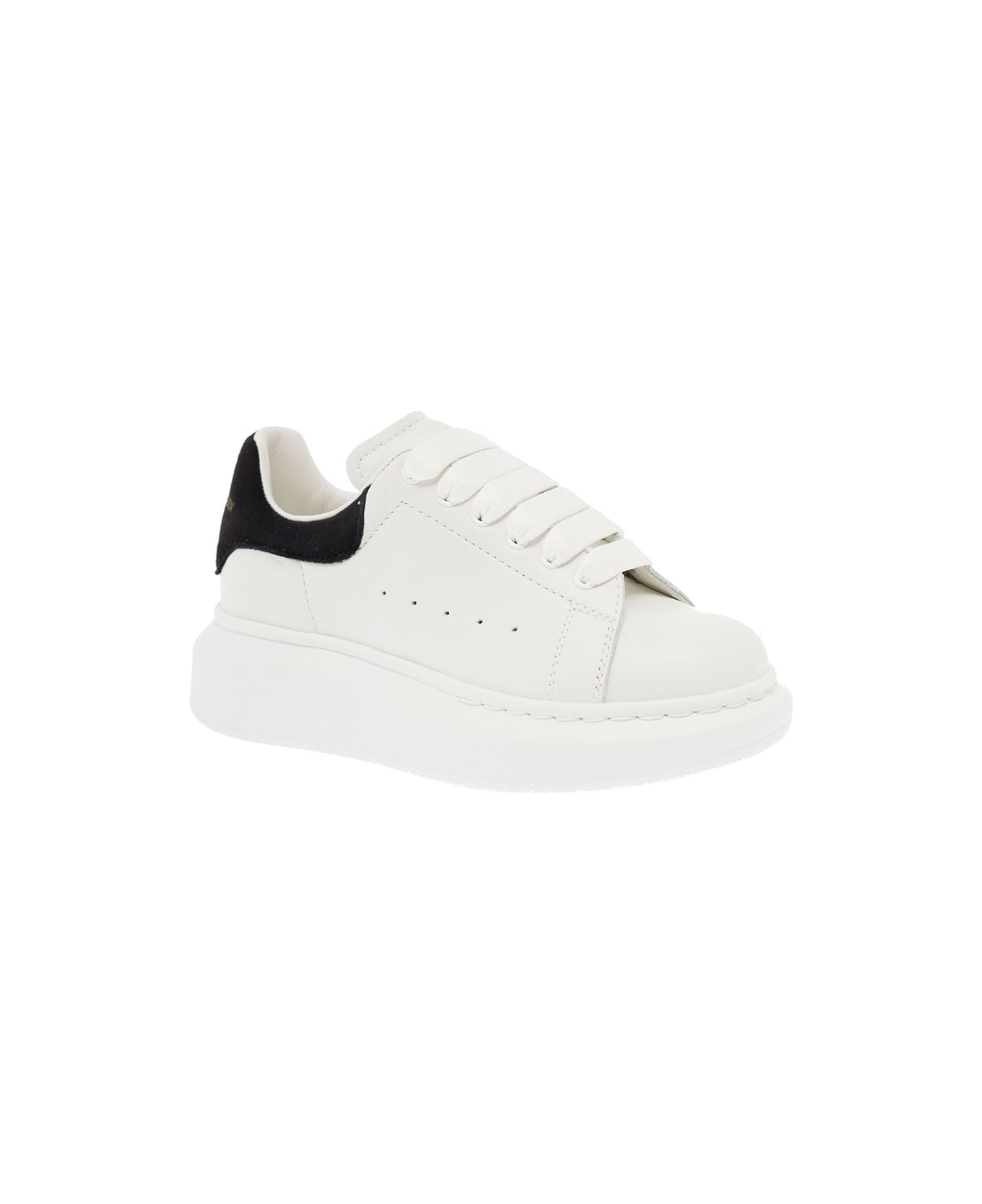 Alexander McQueen Kids Boy's Oversize White And Black Leather Sneakers With  Logo - White