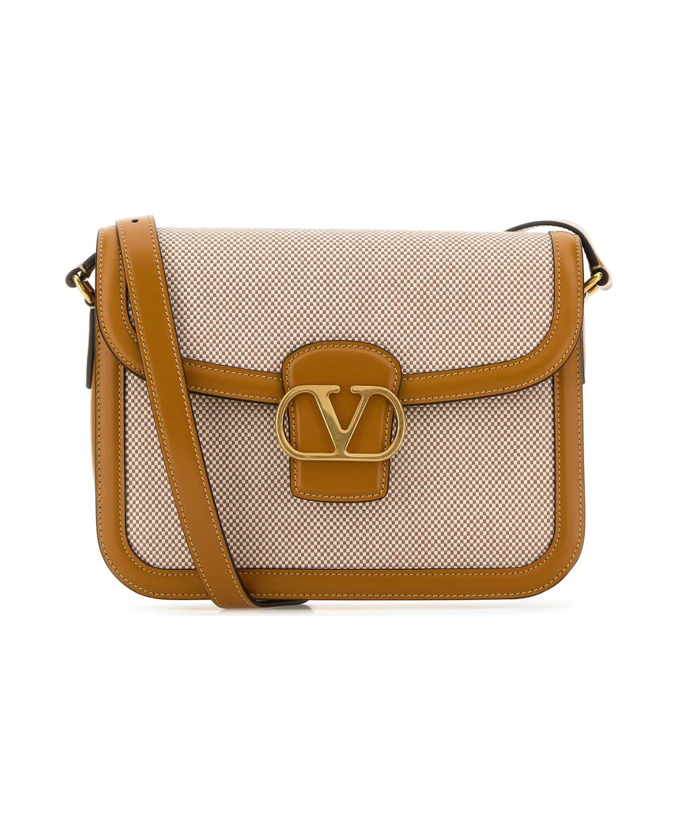 Valentino Garavani Two-tone Canvas And Leather 9to5 Shoulder Bag - NATURALETOBACCOGOLDENCUIR