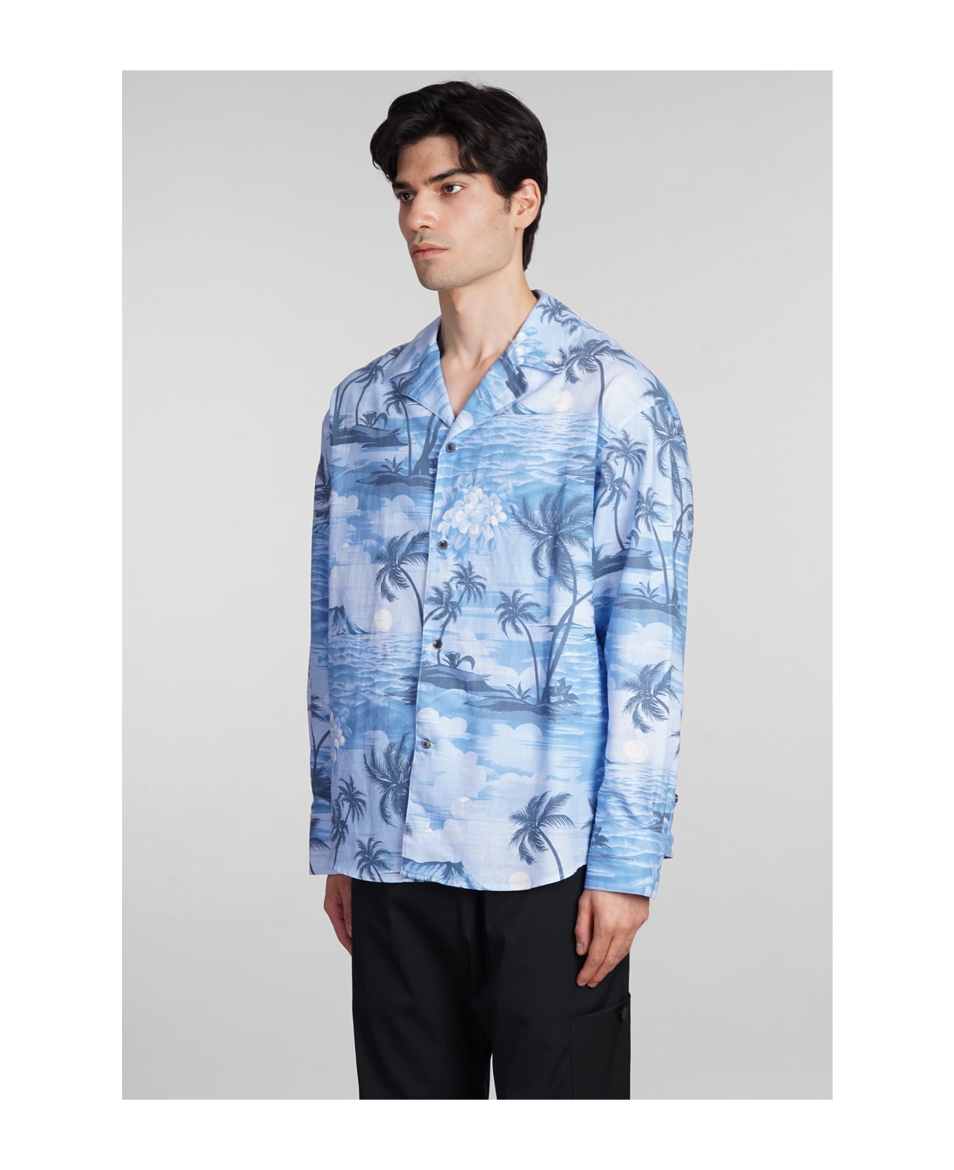 Palm Angels Shirt In Blue Linen - blue