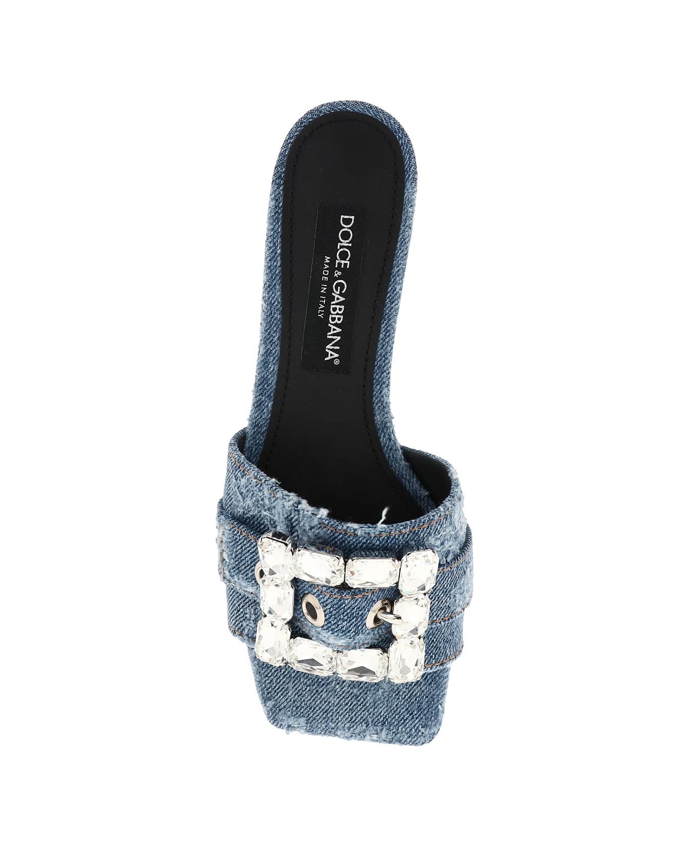 Dolce & Gabbana Distressed Emblished Slip-on Slides - Jeans